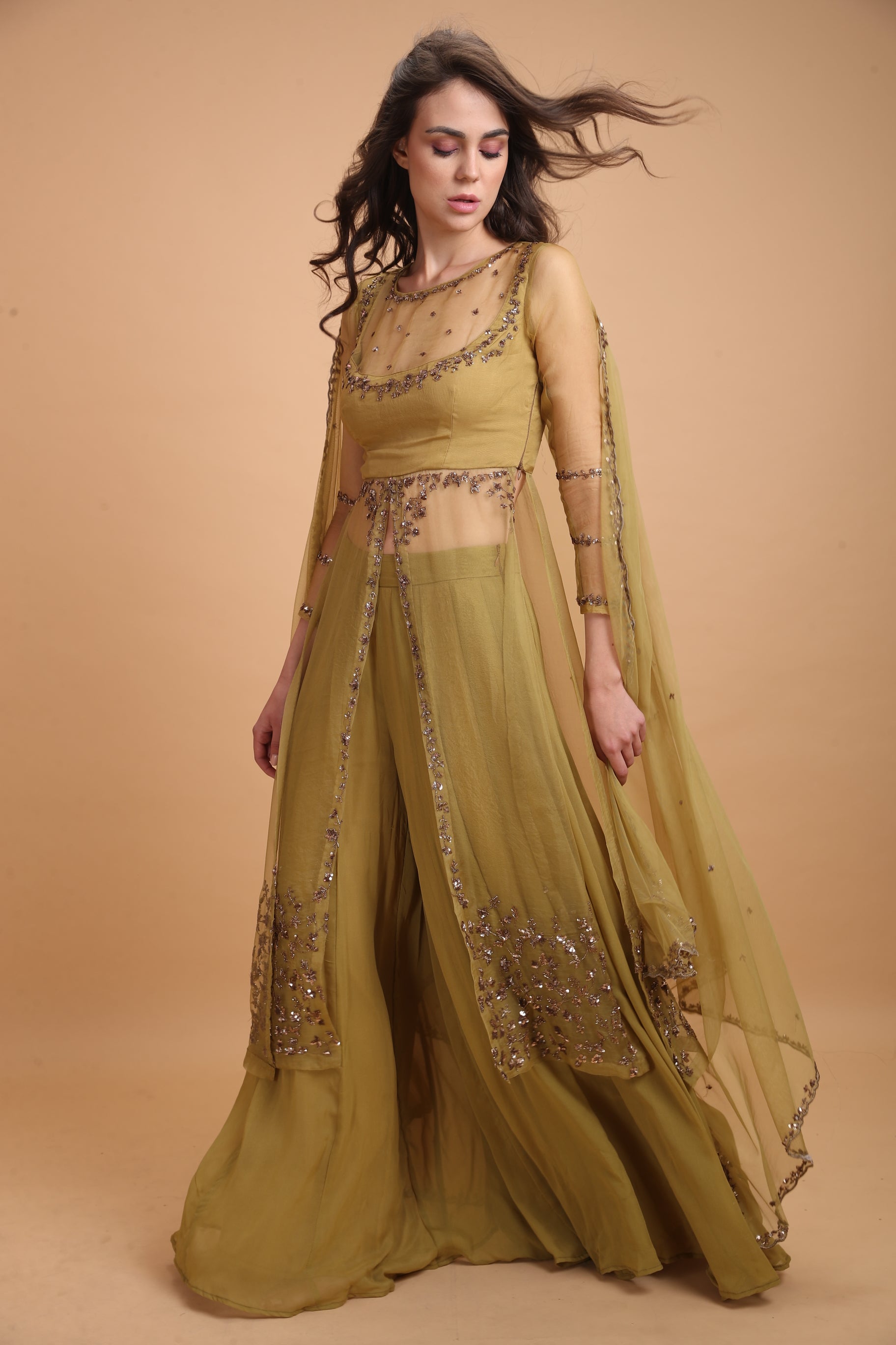 Leaf Green Organza Jacket