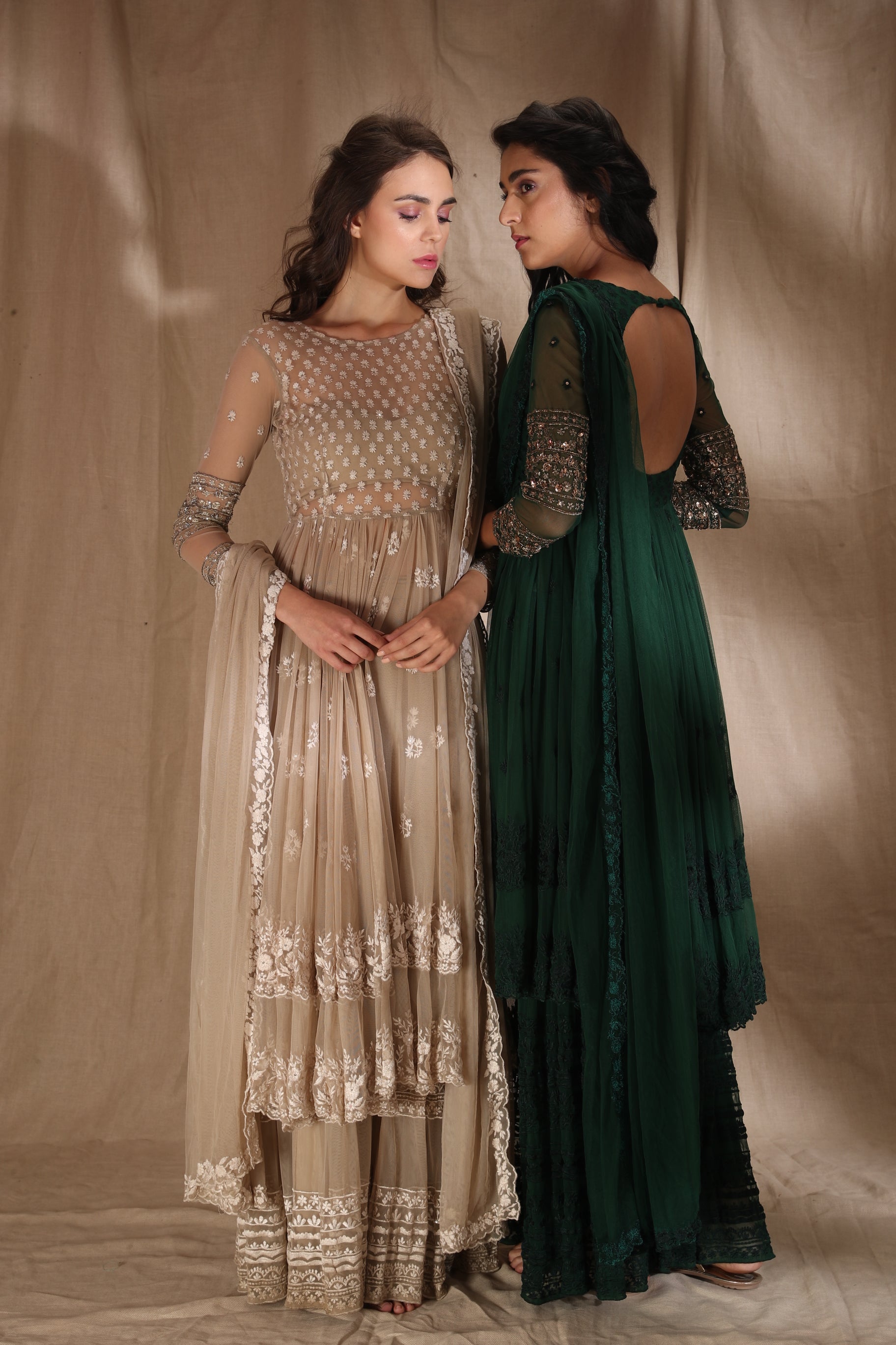 Emerald Green Threadwork With Jacket