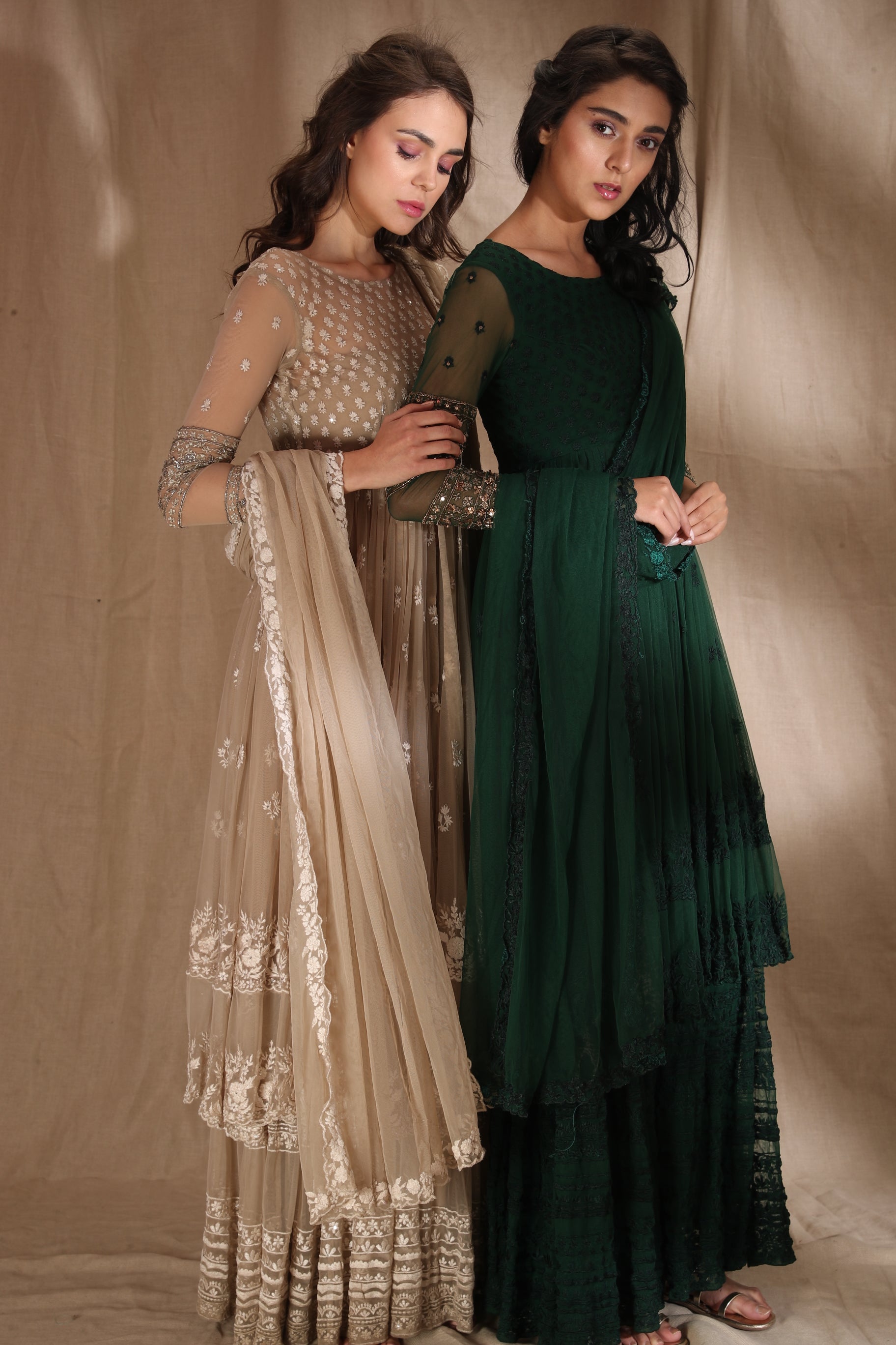 Emerald Green Threadwork With Jacket