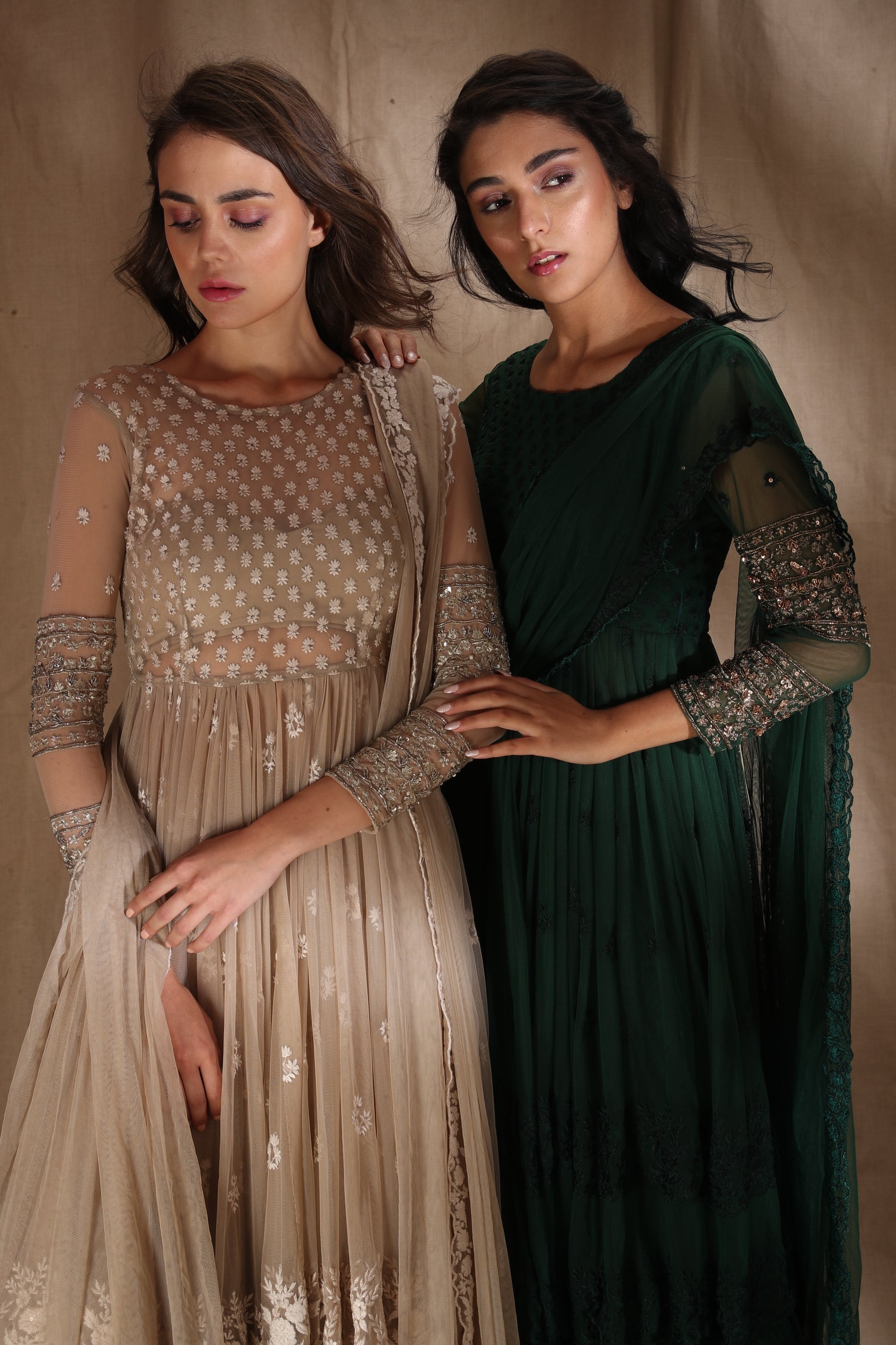 Beige Cream With Threadwork Jacket Set