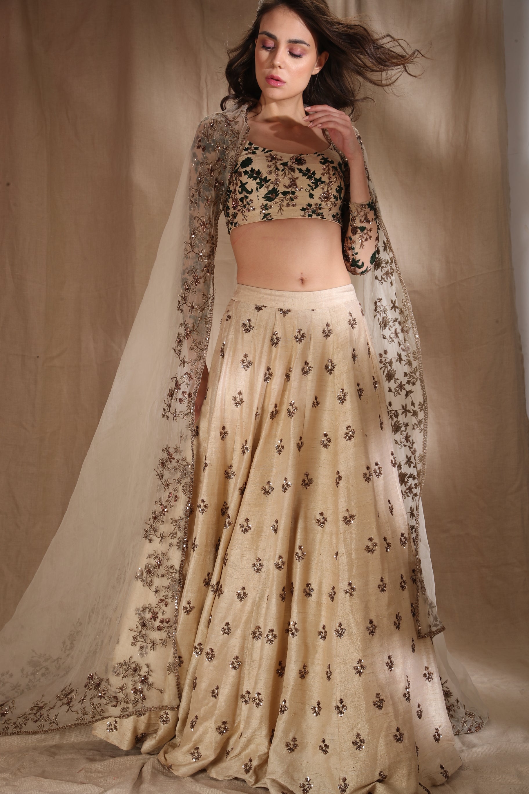 Beige Bootie Lehenga Set