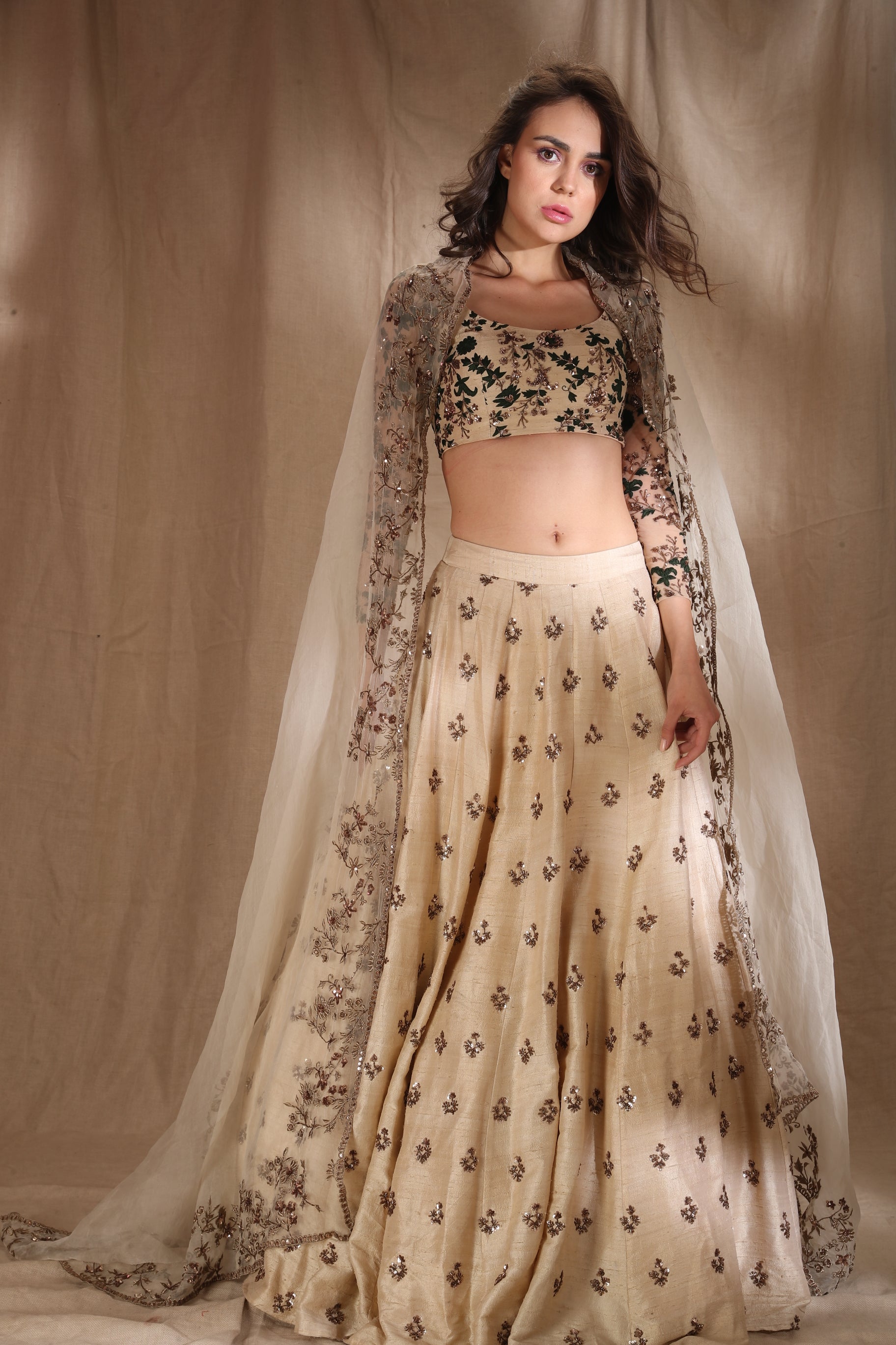 Beige Bootie Lehenga Set