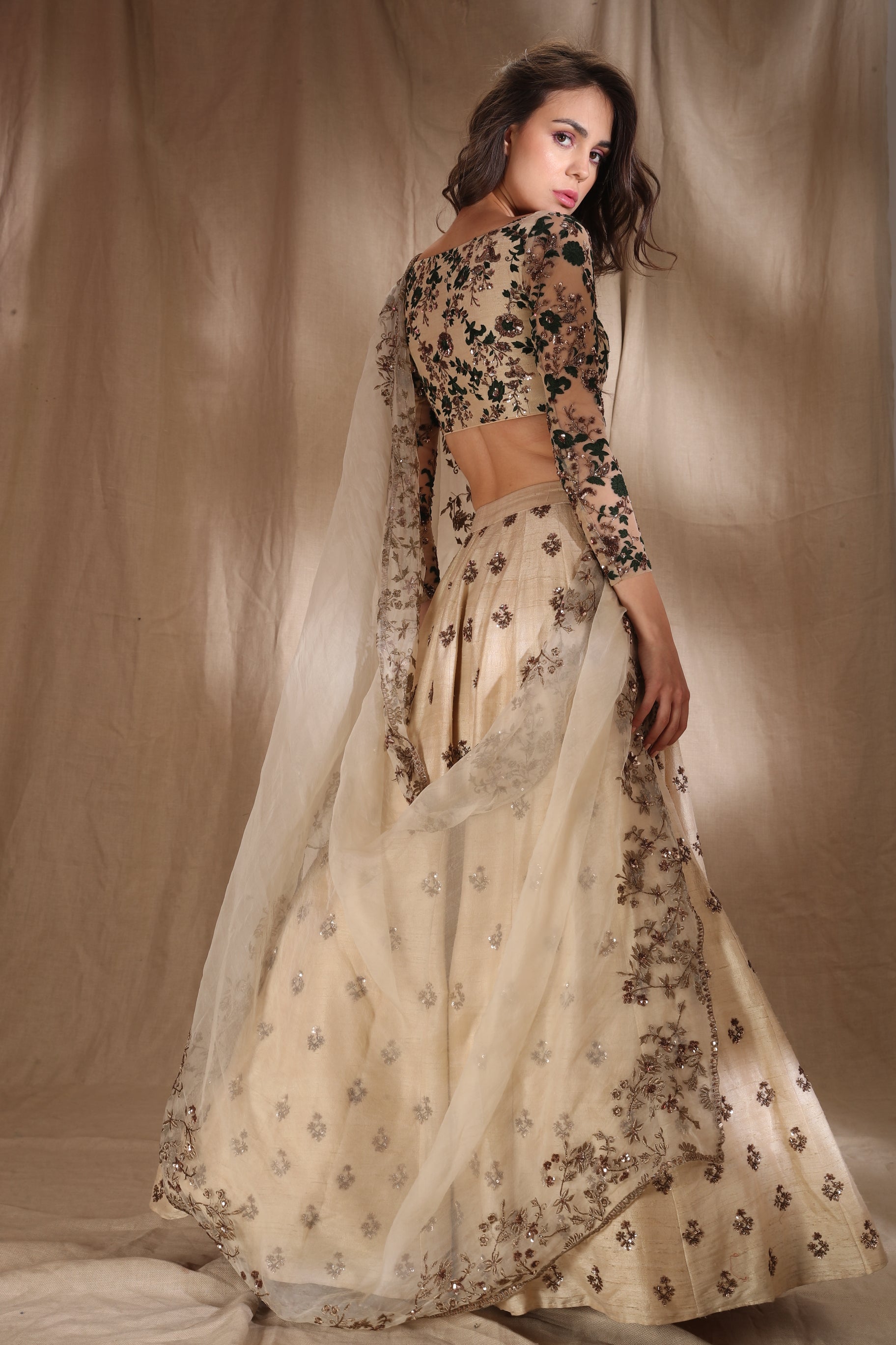 Beige Bootie Lehenga Set