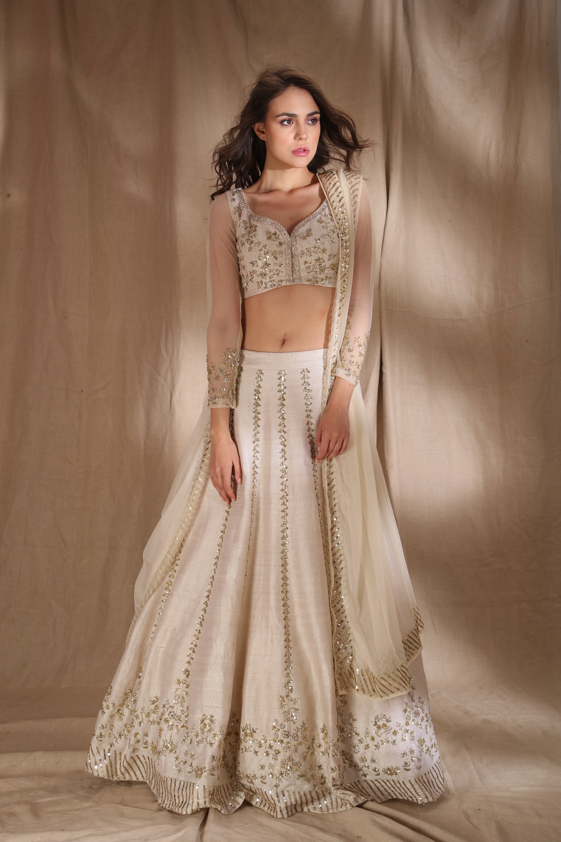 White And Gold Zari Sequin Lehenga