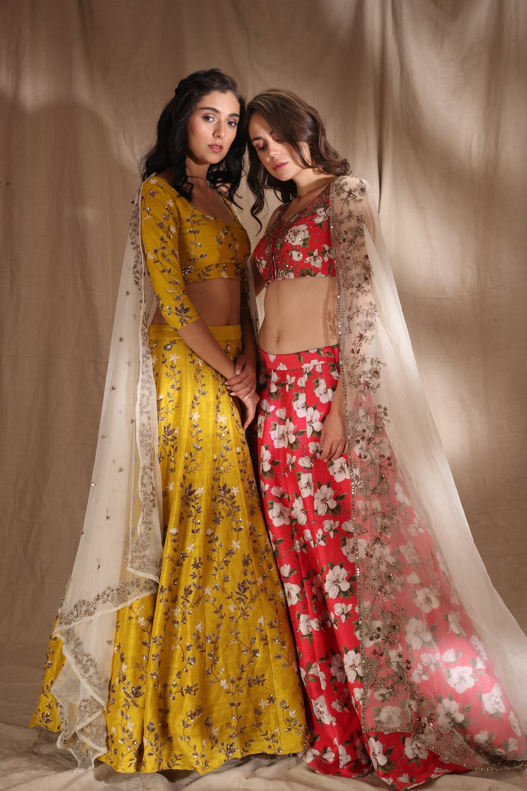 Hot Pink Floral Raw Silk Printed Lehenga