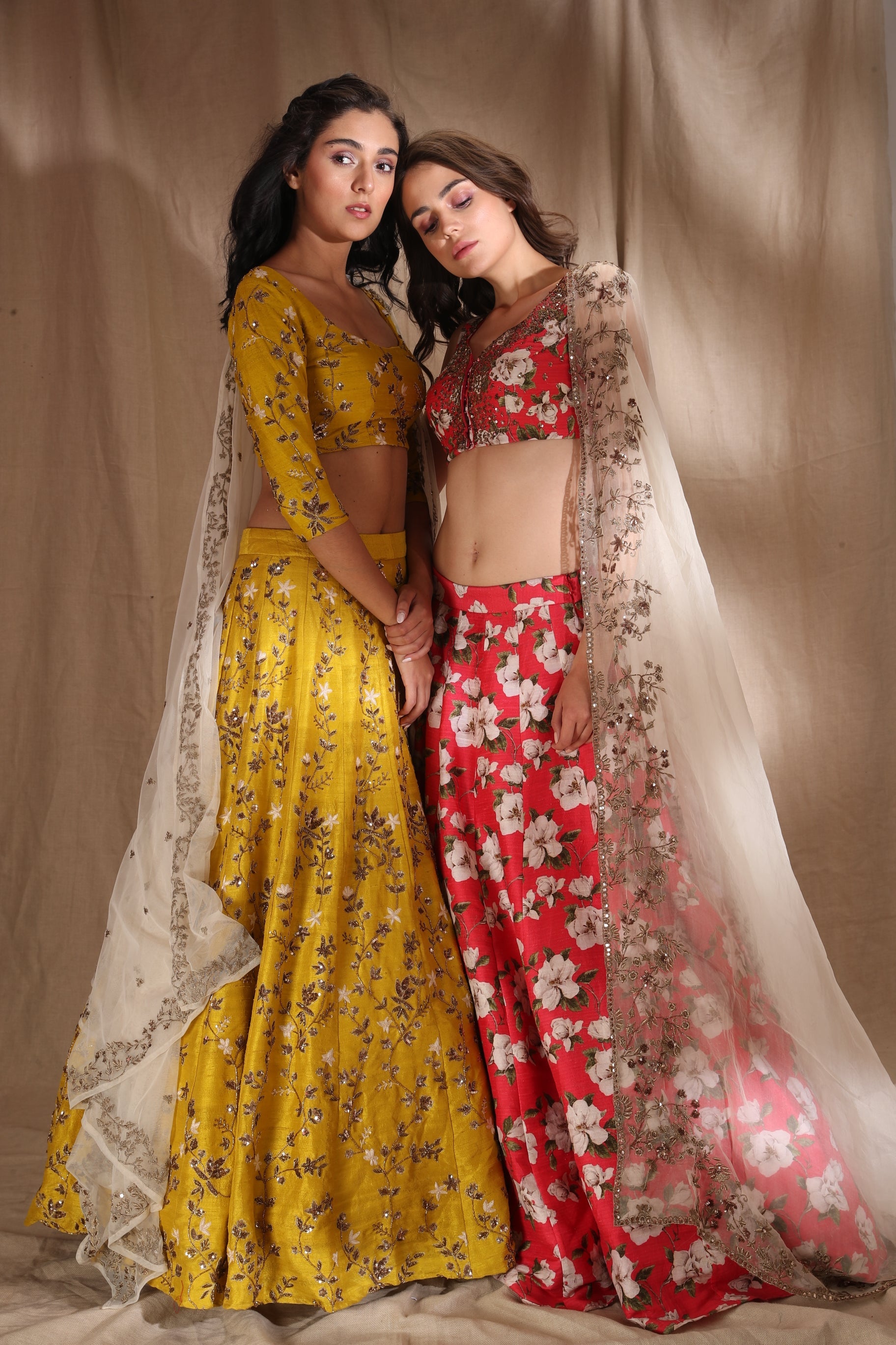 Hot Pink Floral Raw Silk Printed Lehenga