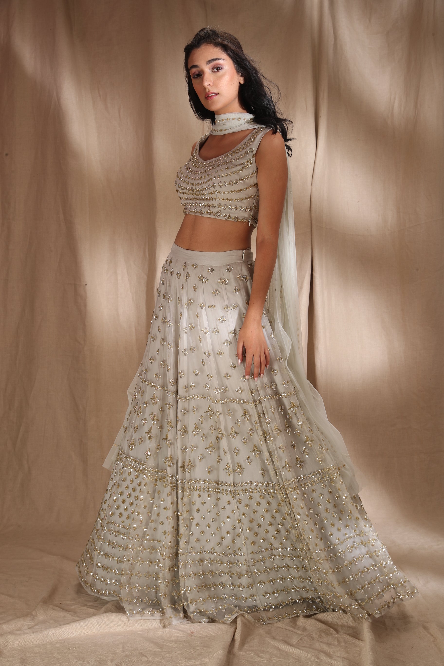 Grey And Silver Sequin Lehenga