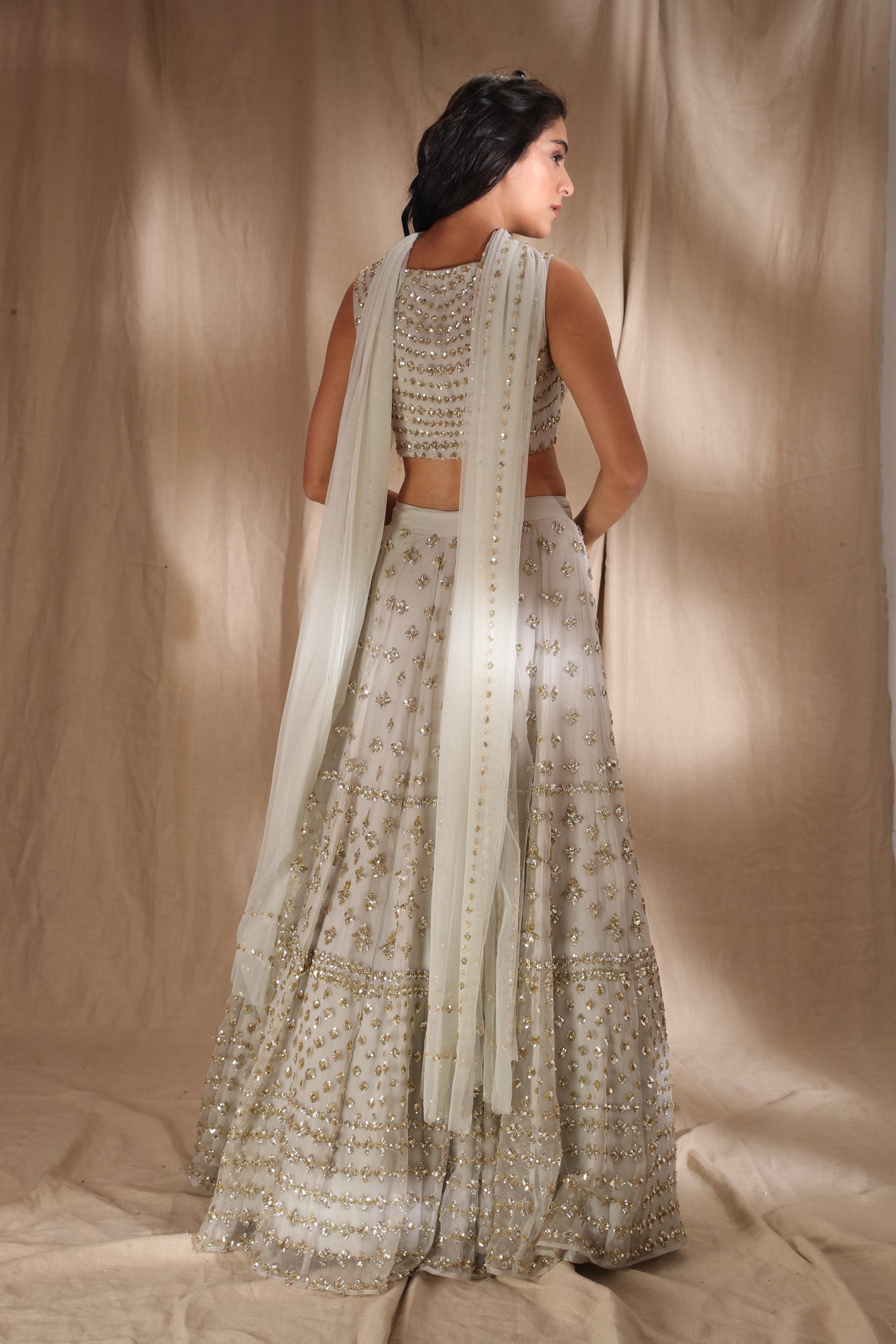 Grey And Silver Sequin Lehenga