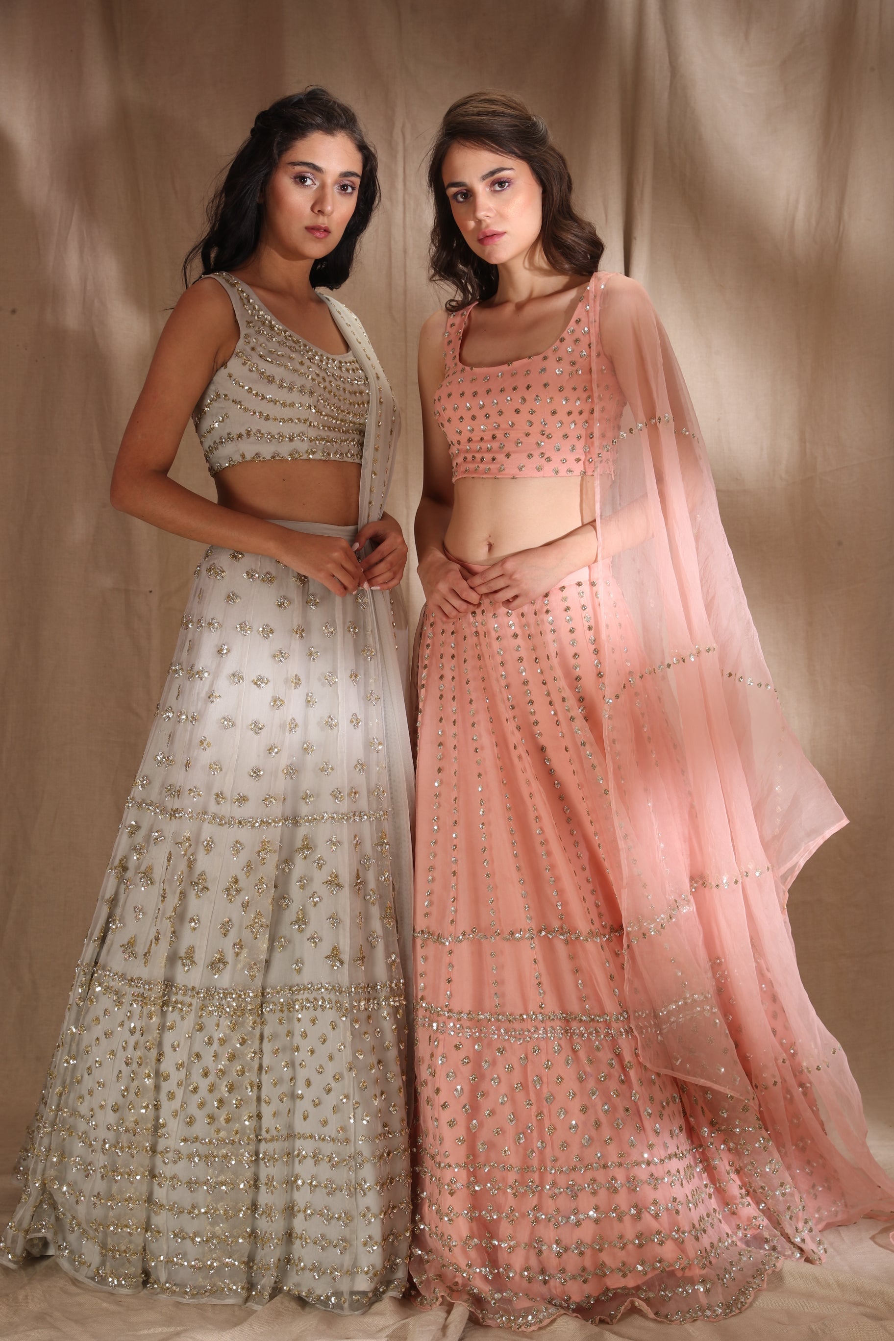 Grey And Silver Sequin Lehenga