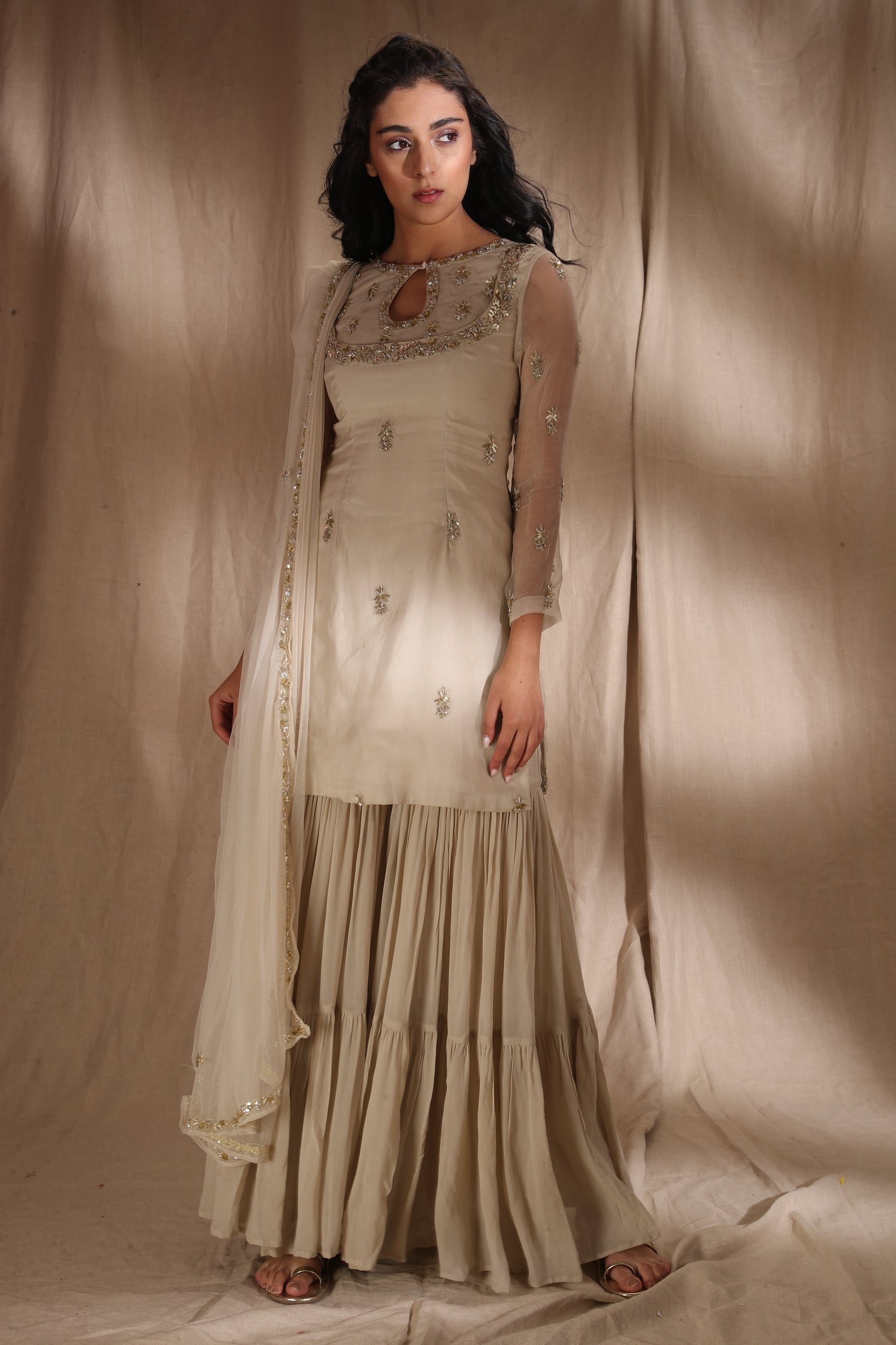 Ivory Suit With Sharara