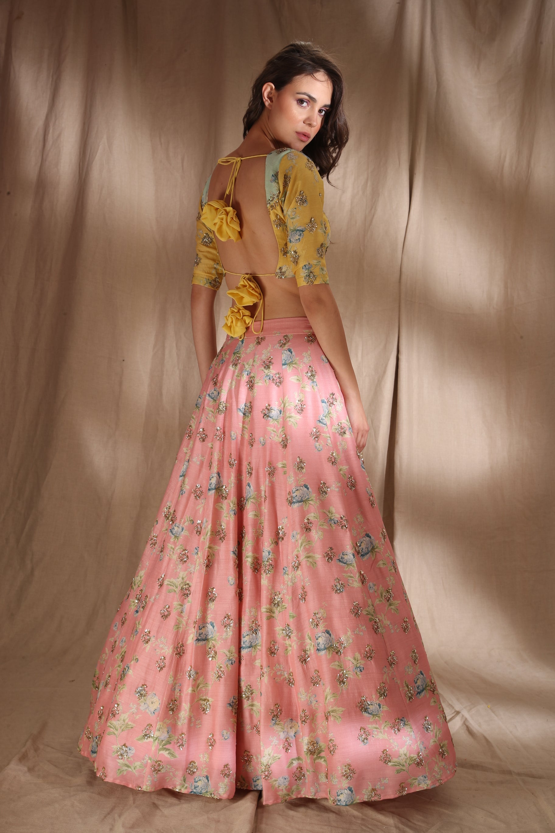 Pink And Lime Yellow Lehenga