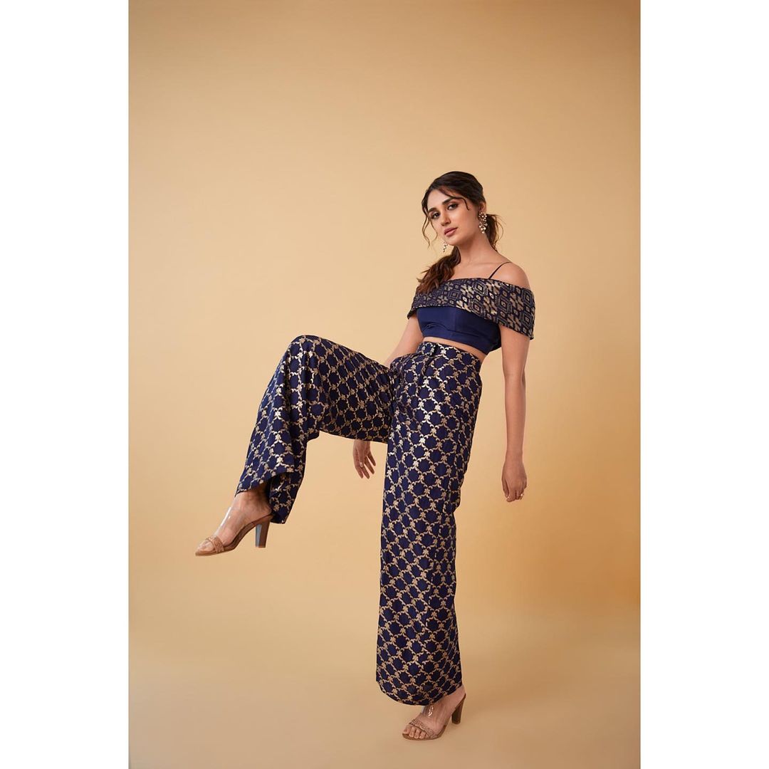 Nikita Dutta in Marigold Brocade Strappy Co-Ord Set