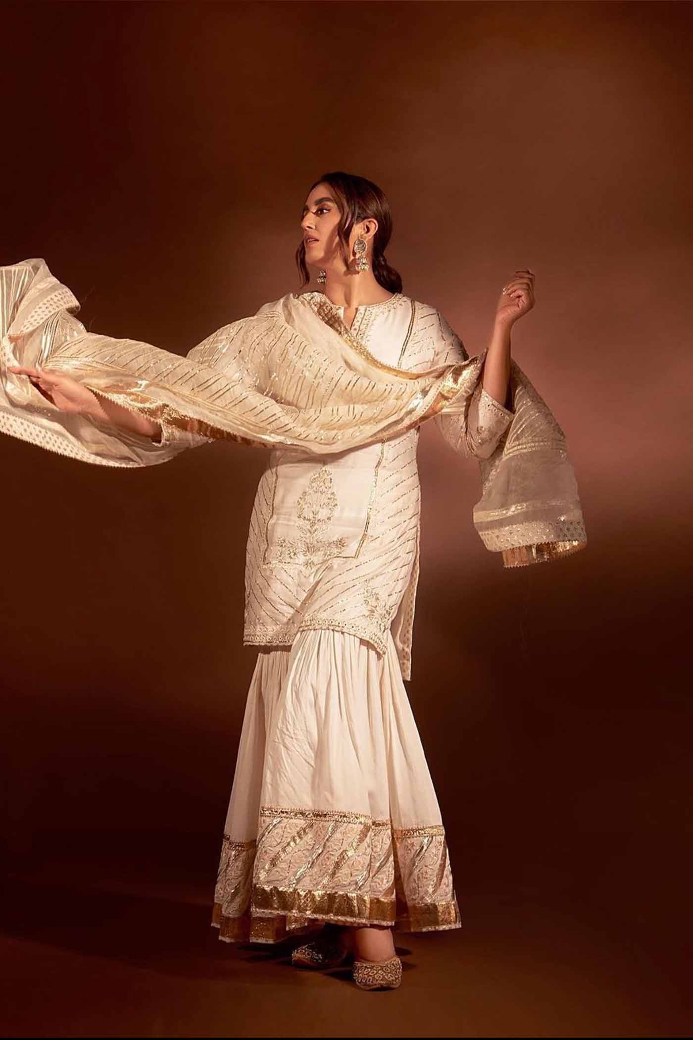 Eliza - Daisy Ivory Chanderi Silk Kurta and Garara Set with Organza dupatta