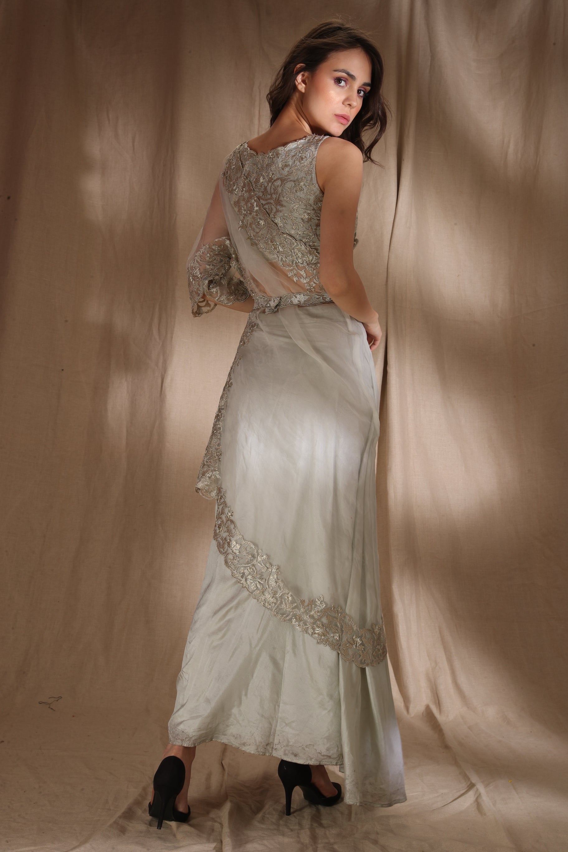Silver And Light Blue Saree