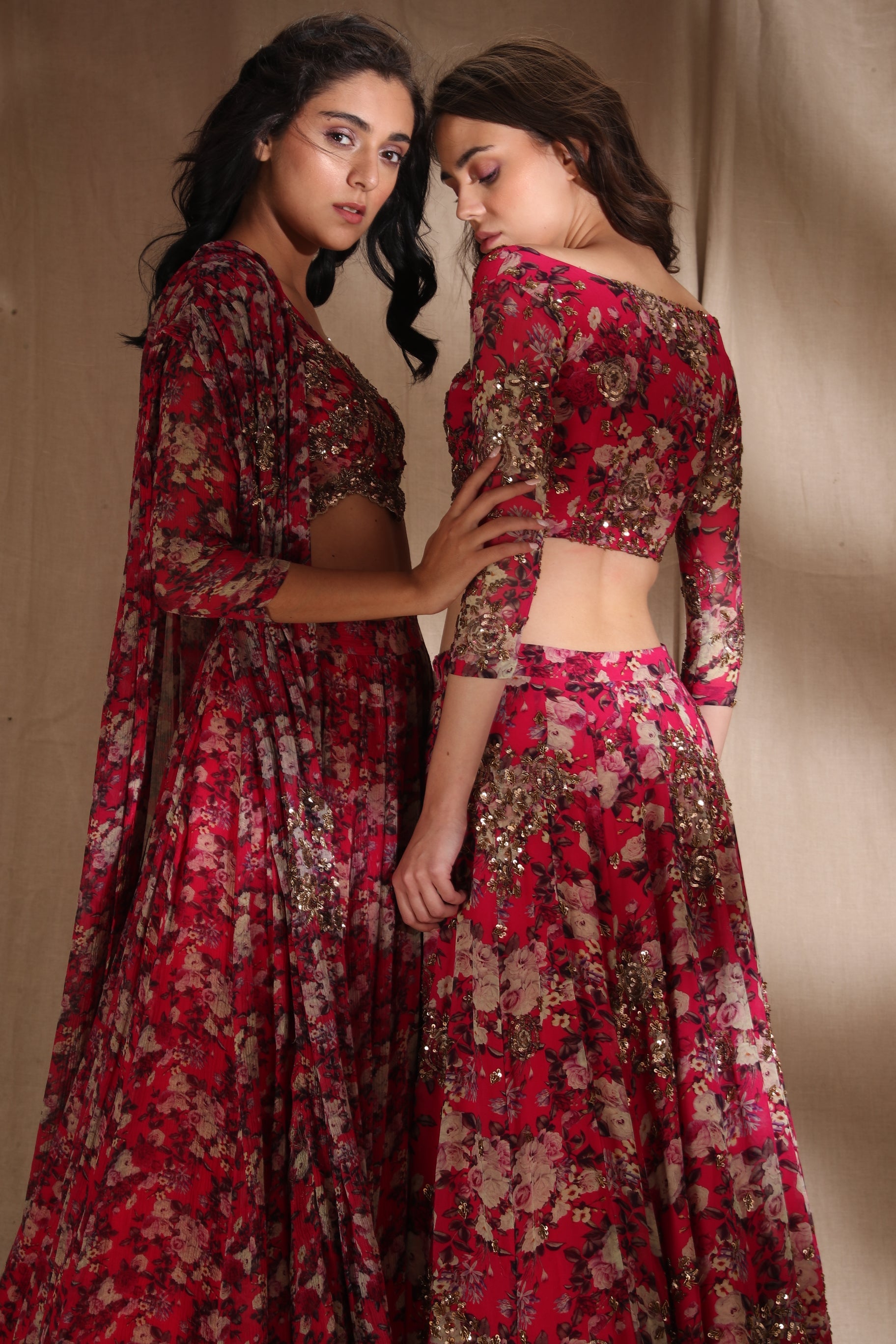 Hot Pink Floral Lehenga Set
