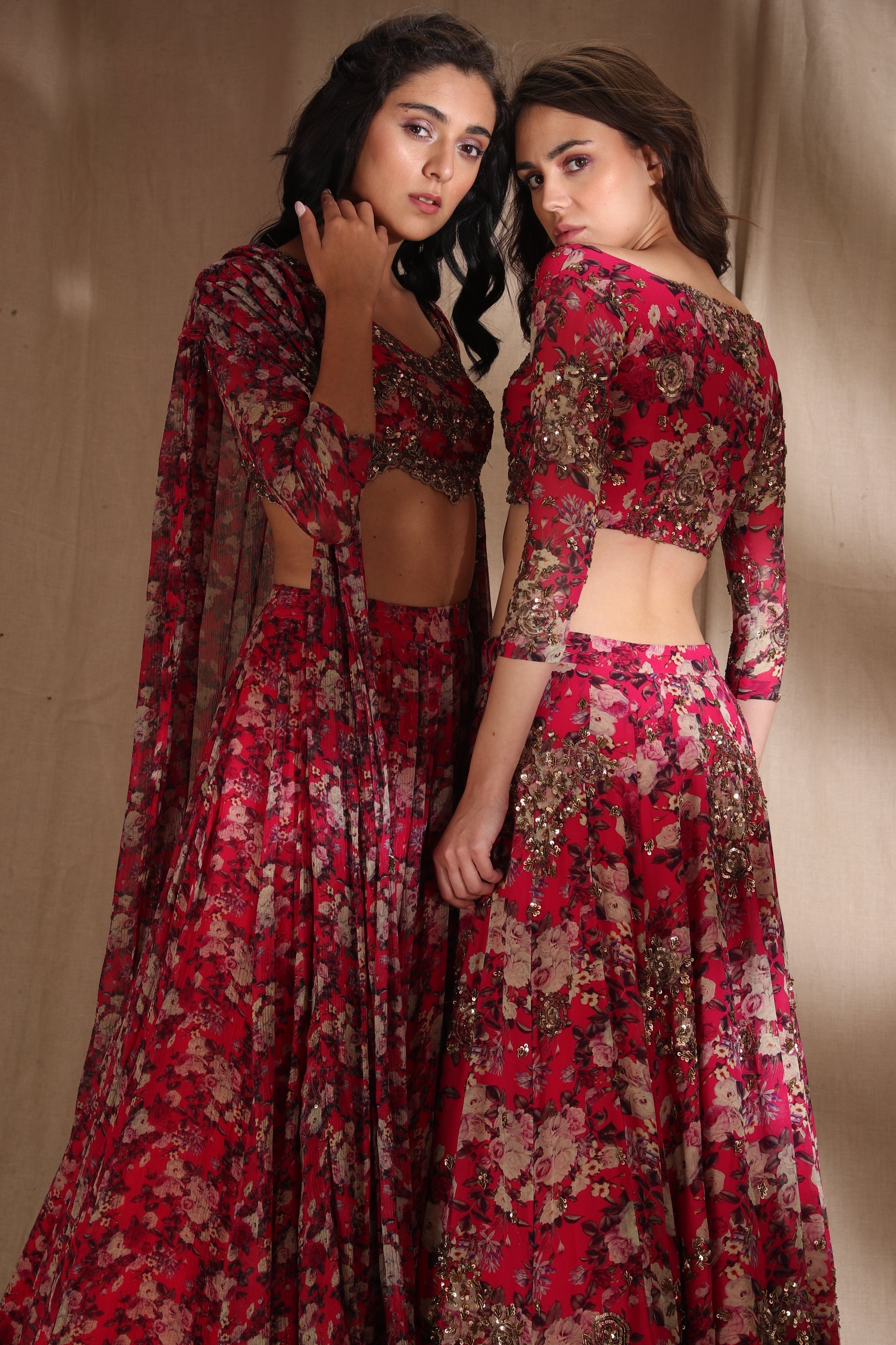 Hot Pink Floral Lehenga Set