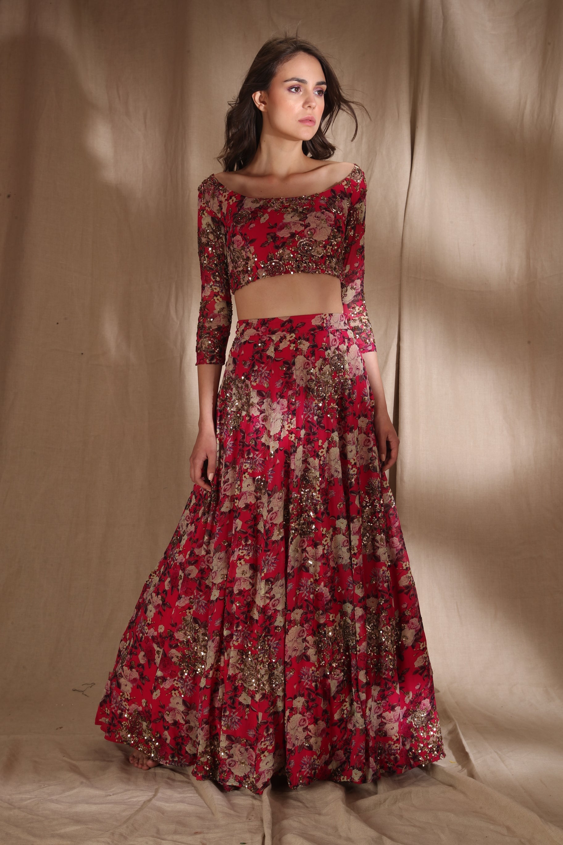 Hot Pink Floral Lehenga Set