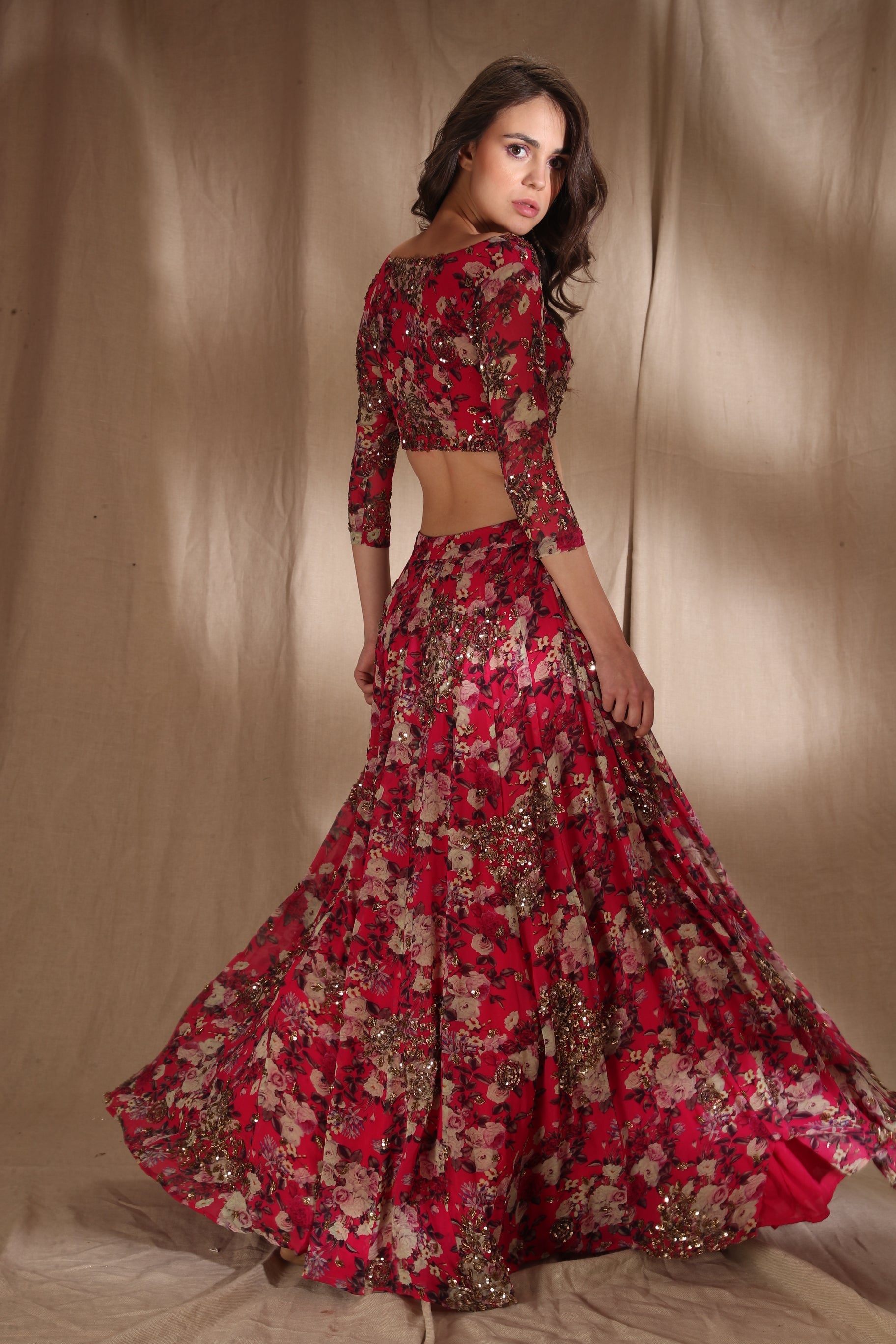 Hot Pink Floral Lehenga Set