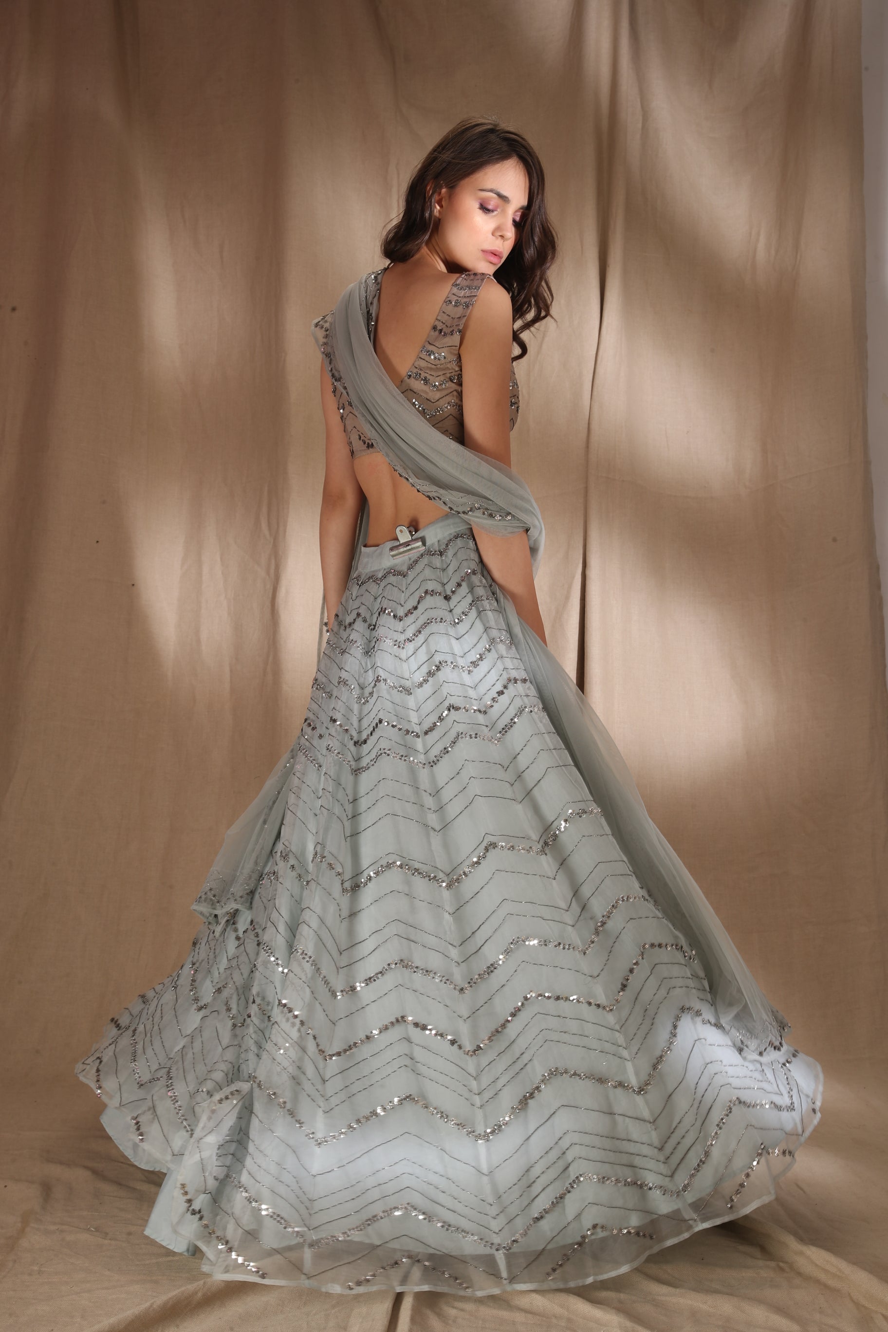 Sky Blue Organza Lehenga