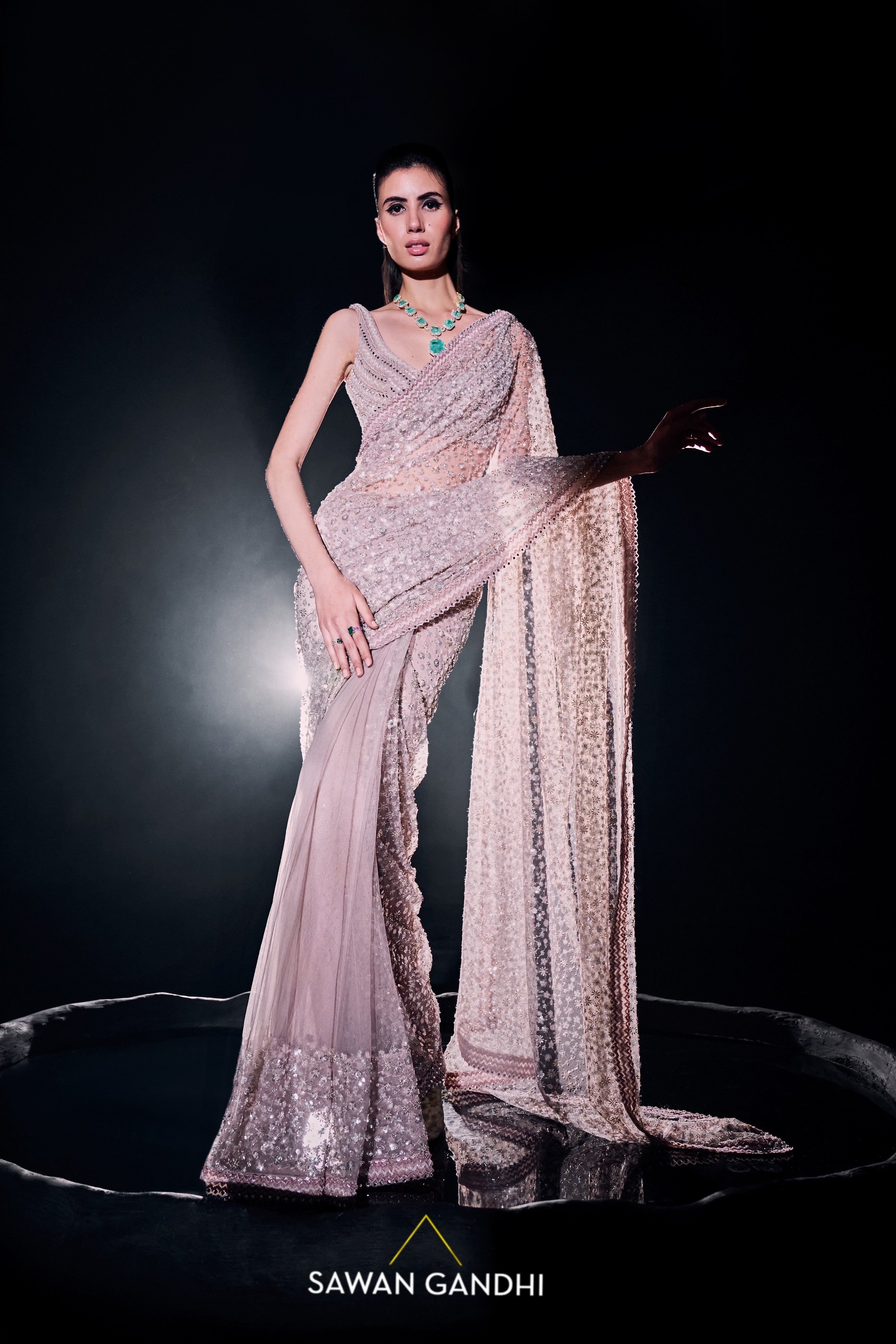 Blush pink sequins and cutdana saree