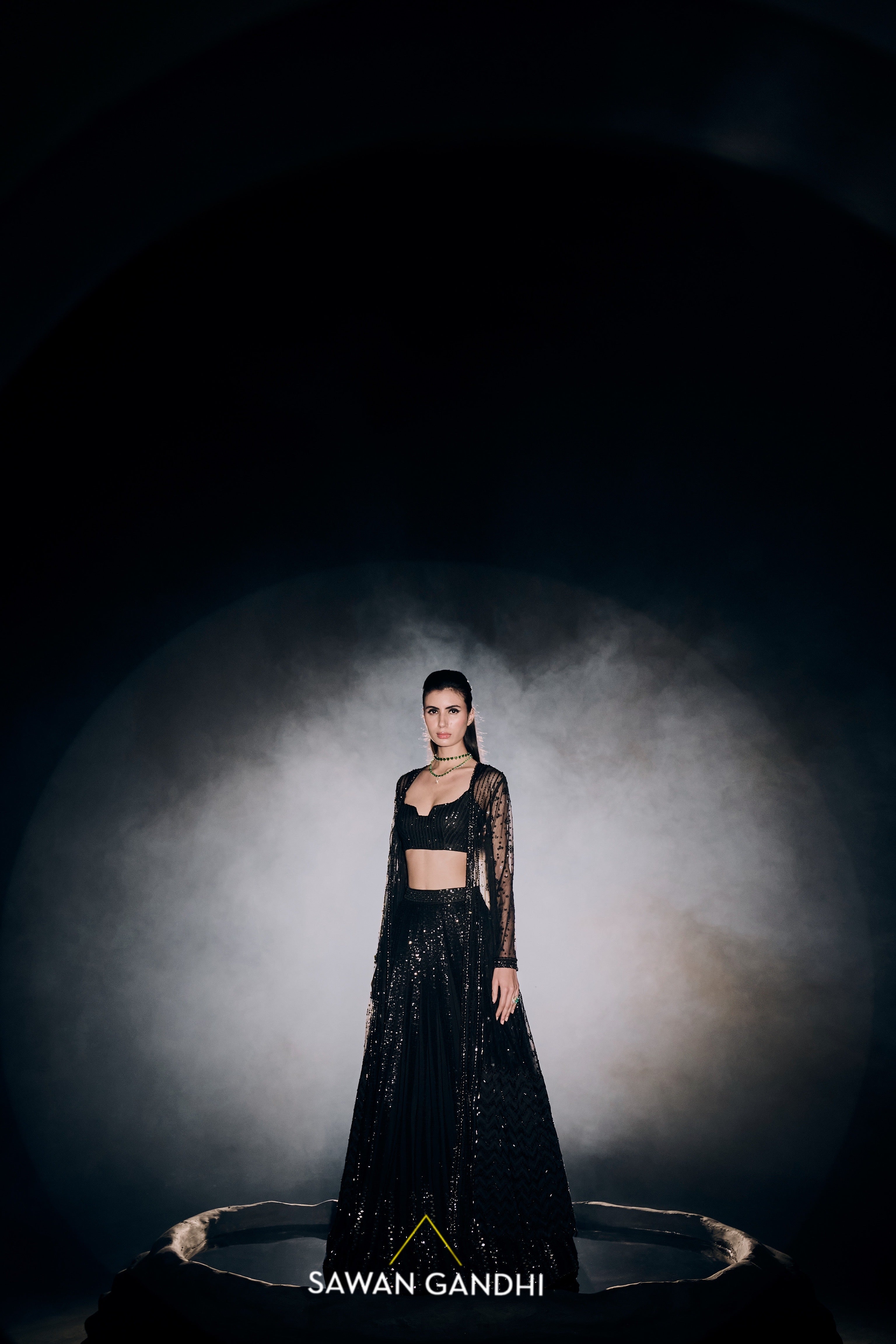 Black sequins stripe lehenga