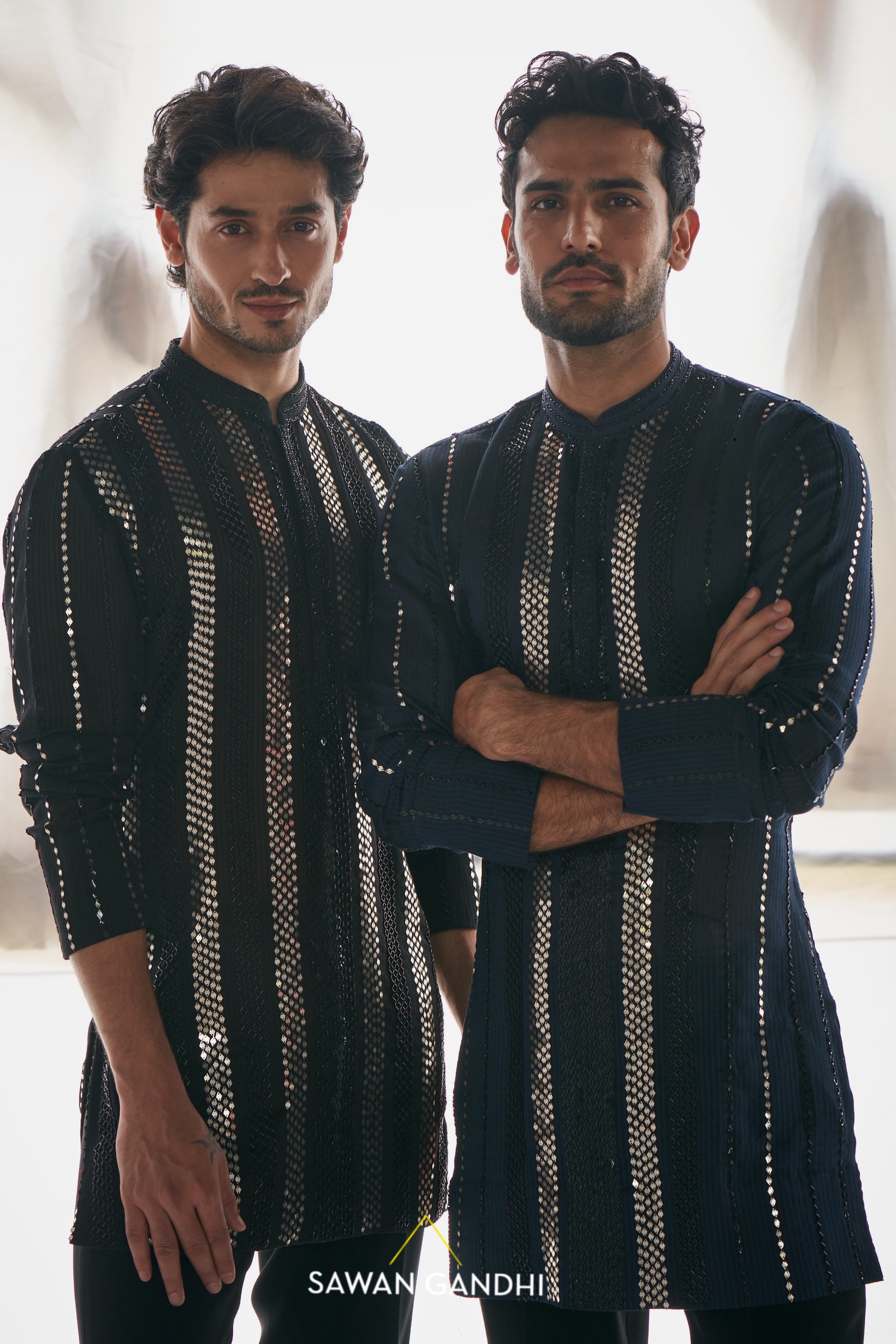 Blue gicha metal sequins kurta