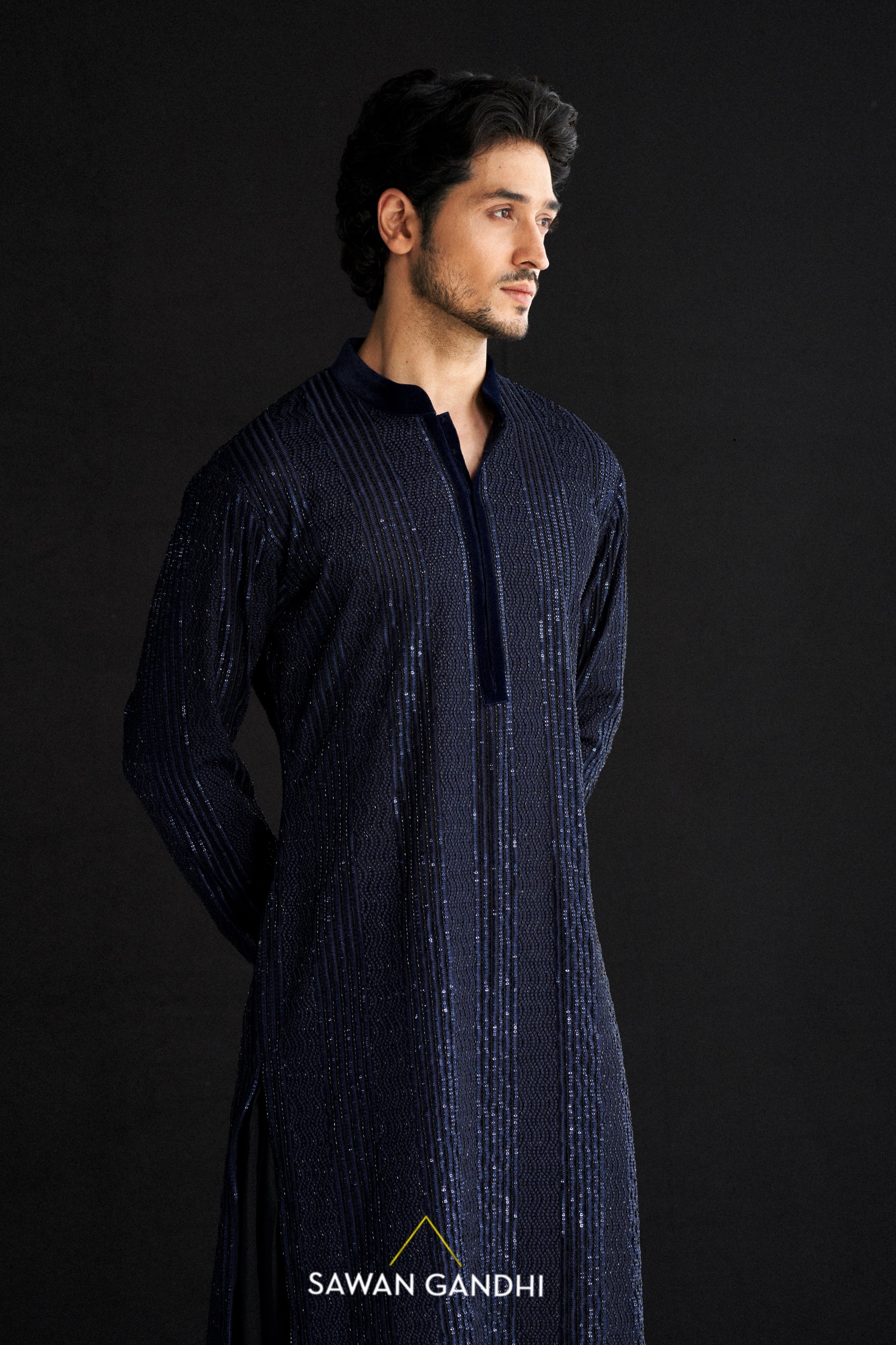 Blue cutdana thread work kurta
