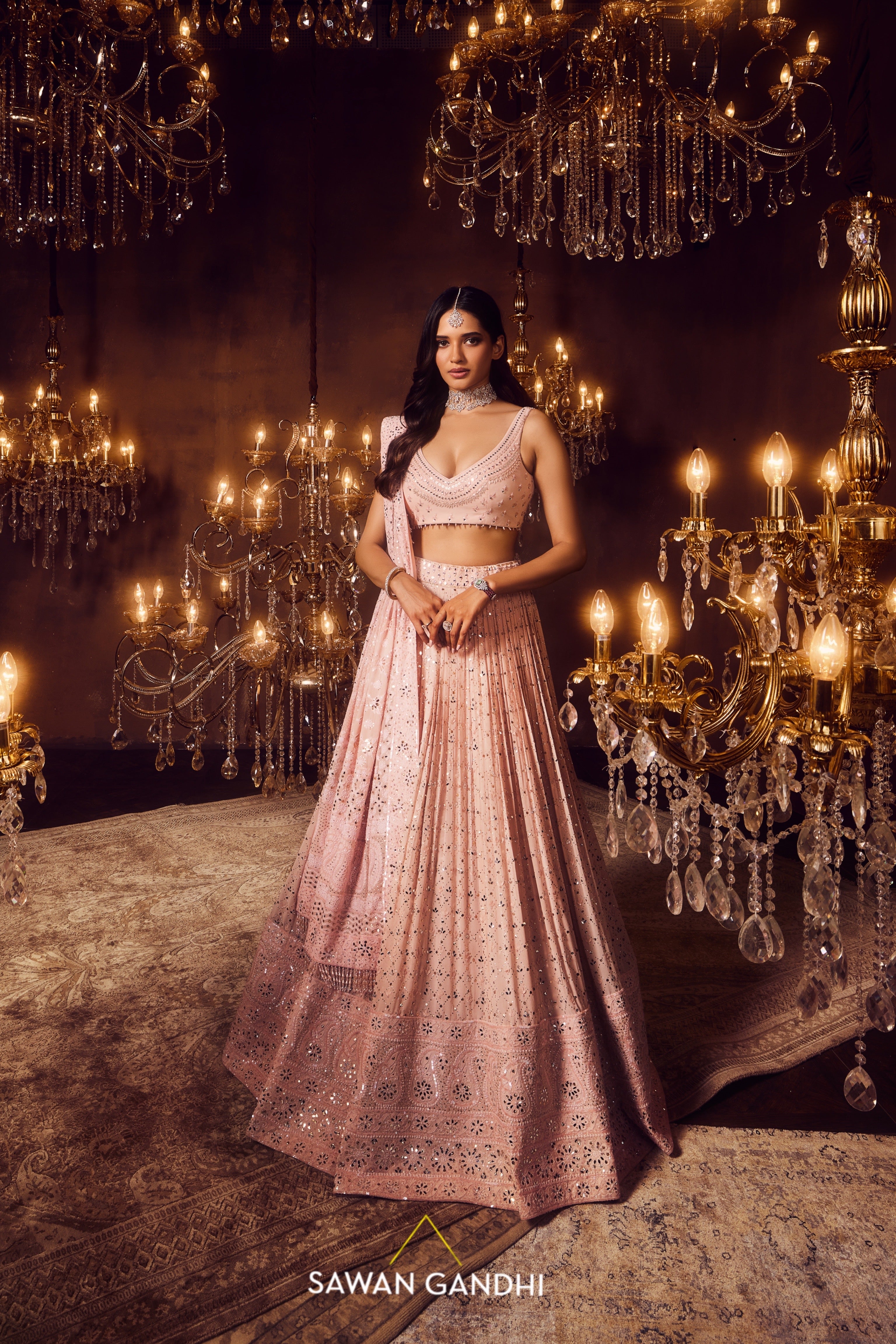 Baby pink Chikankari border lehenga