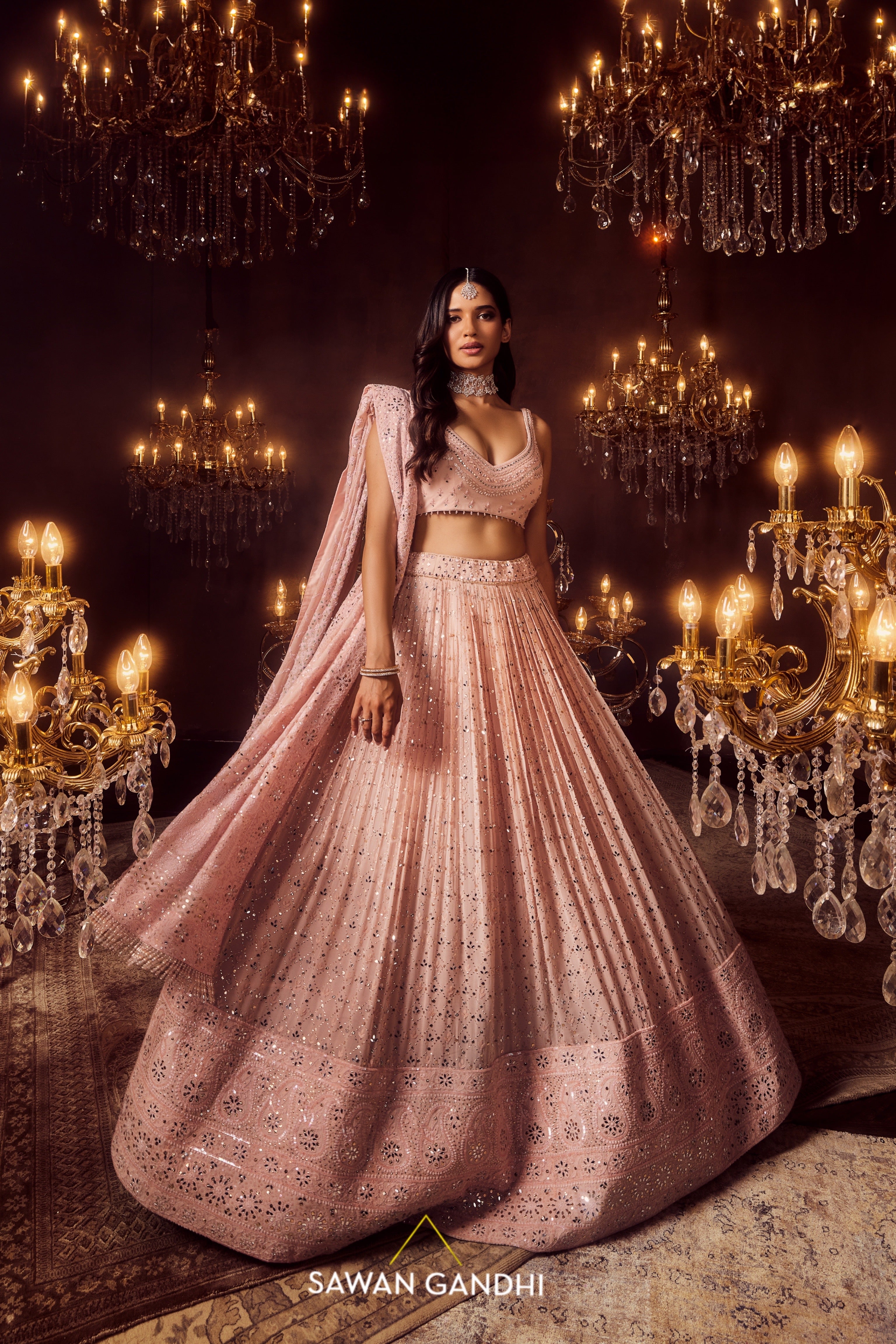 Baby pink Chikankari border lehenga