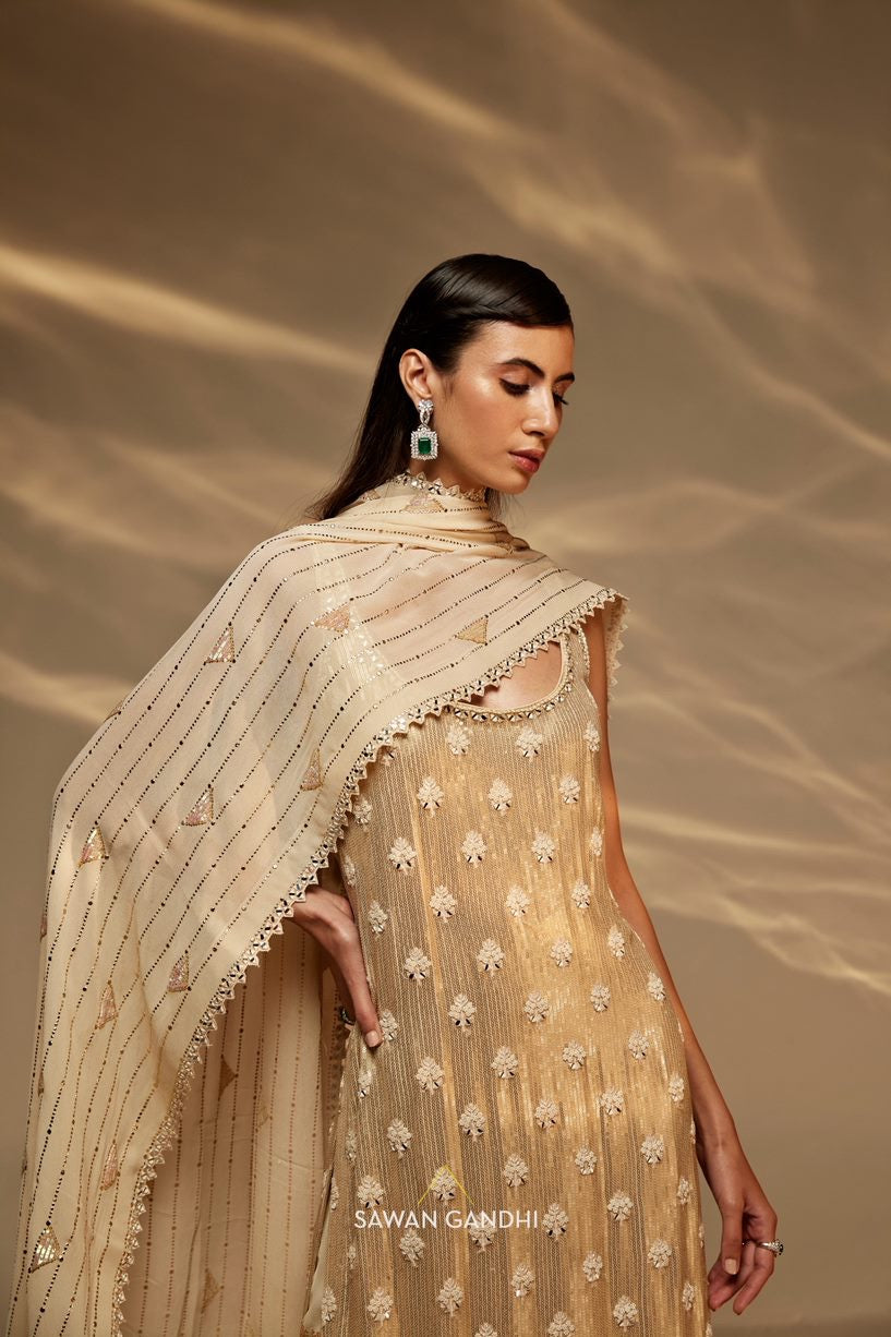 Gold sequins sharara suit set