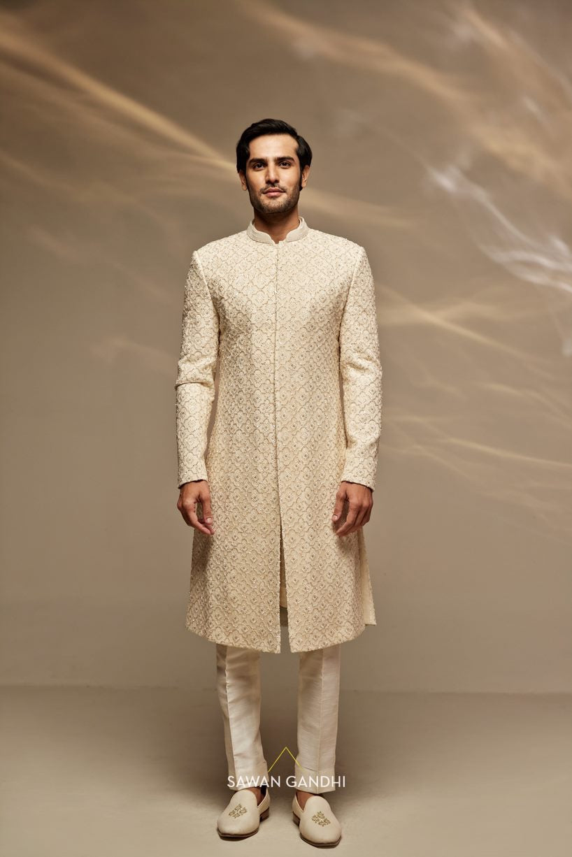 Light beige Chikankari sherwani