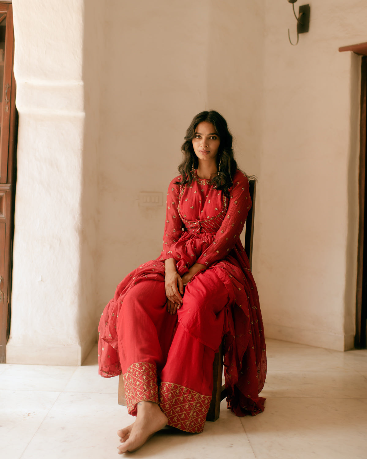 Red Anarkali Set With Sharara Pants