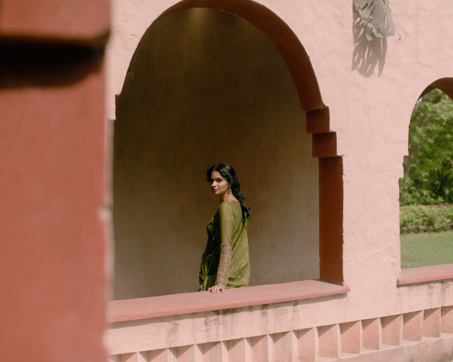 Mehendi Green Thread Peplum And Sharara Set