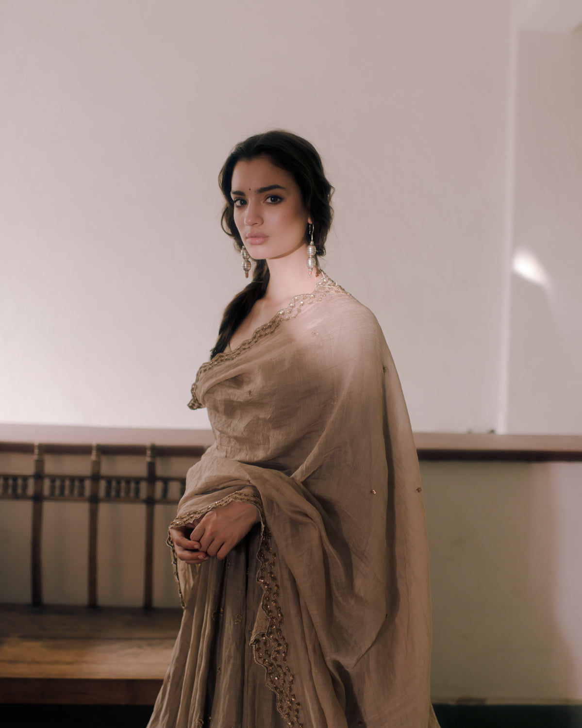 Brown Organdy Anarkali
