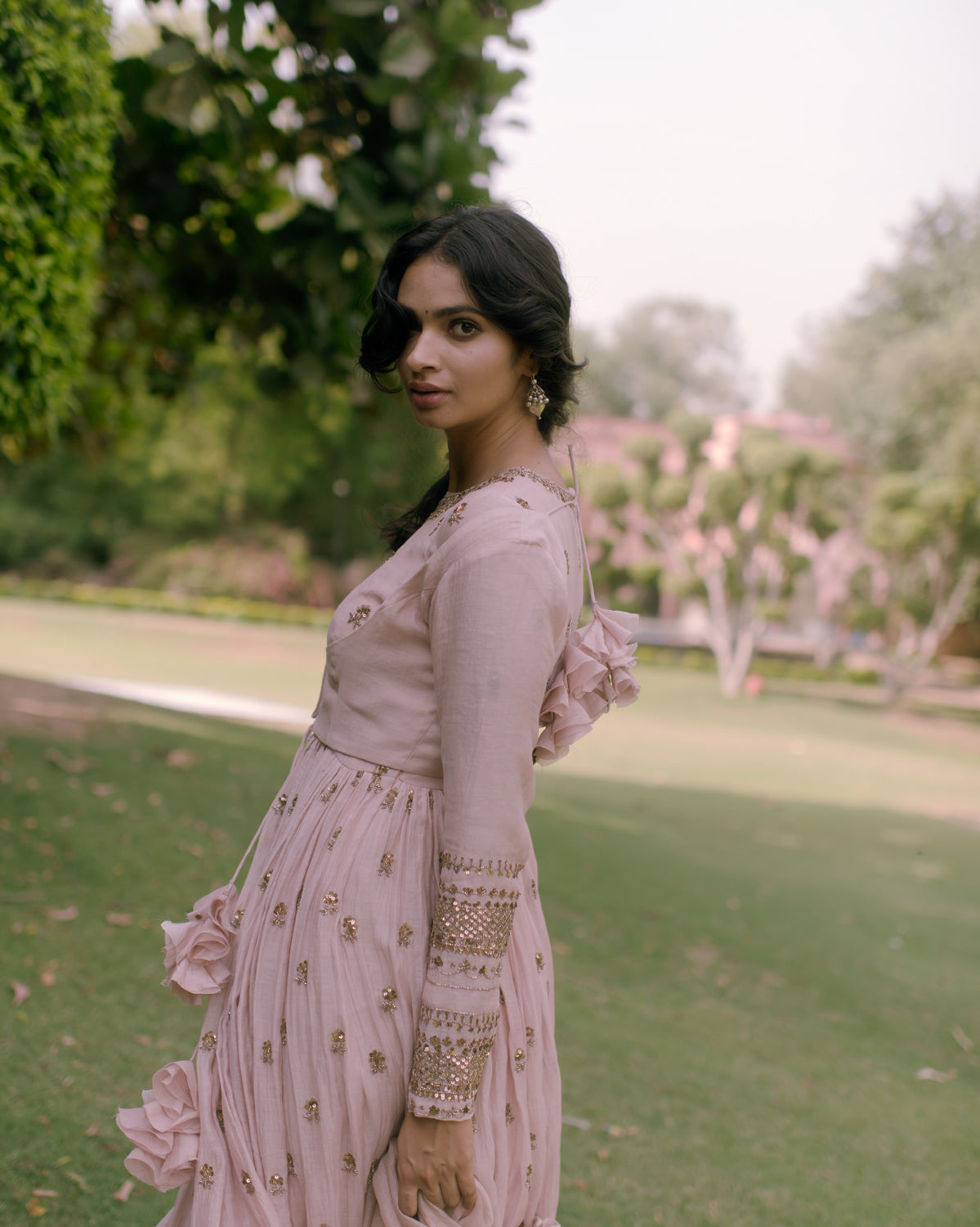 Powder Pink Embellished Anarkali And Sharara Set