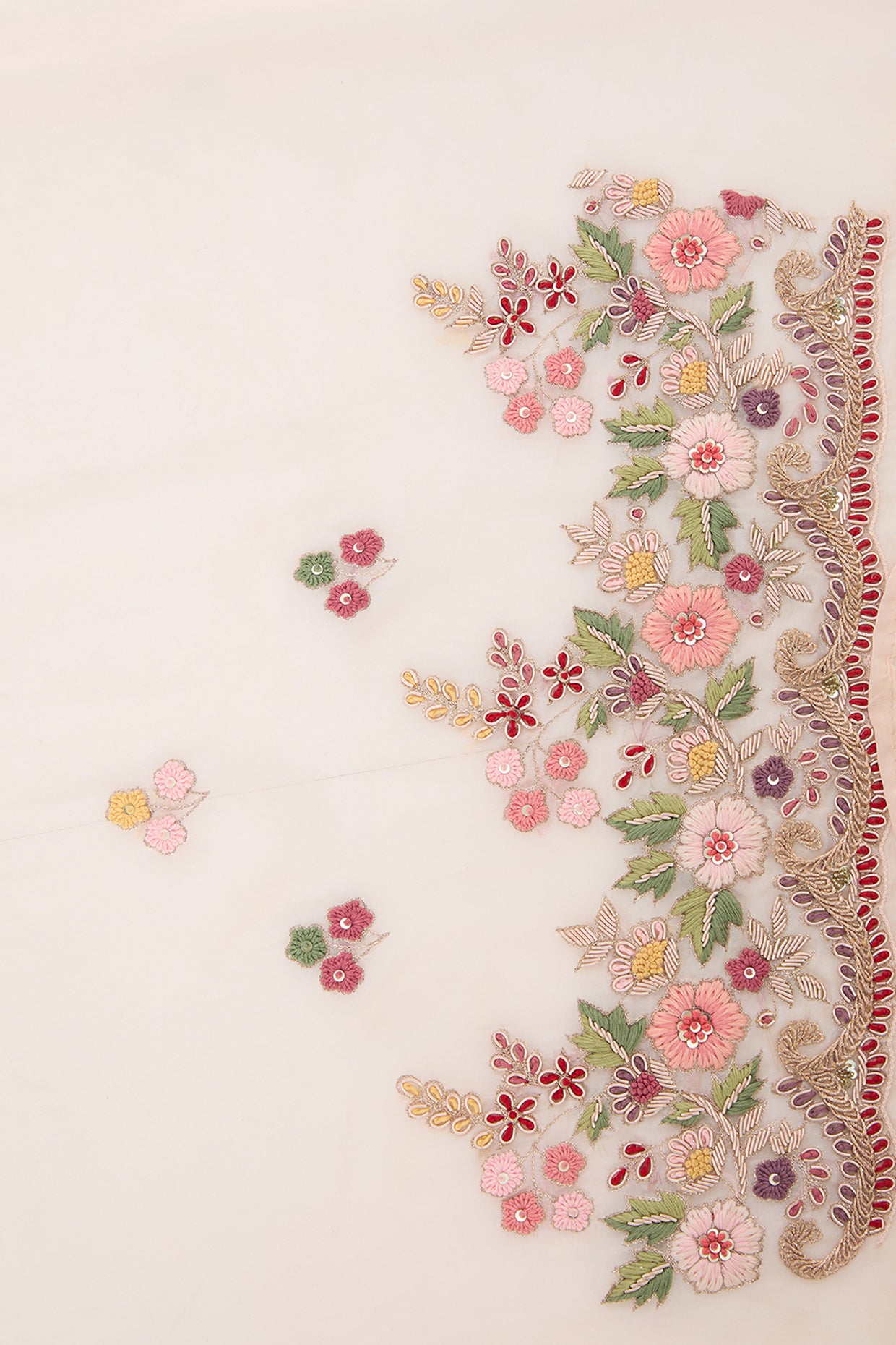 pink pure organza hand embroidered saree set