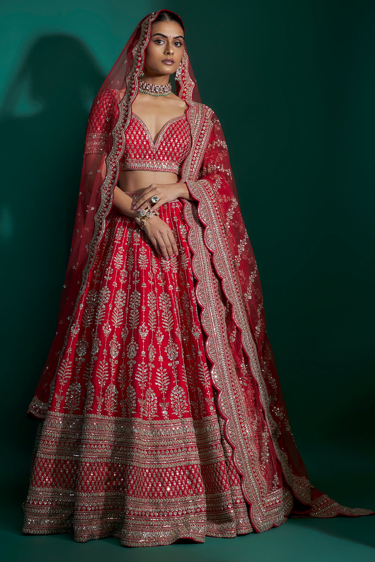 Red Loop Lehenga Set - Ready To Ship