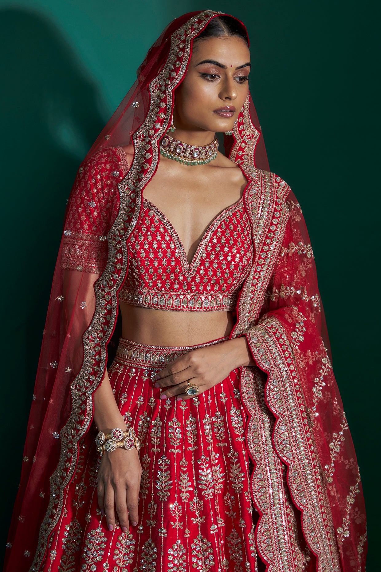 Red Loop Lehenga Set - Ready To Ship