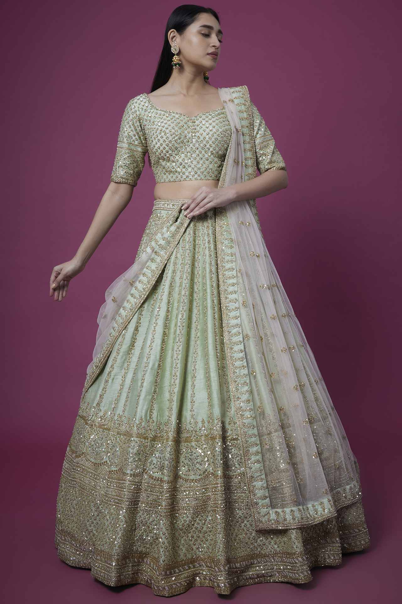 GREY EMBROIDERED ASTER LEHENGA SET
