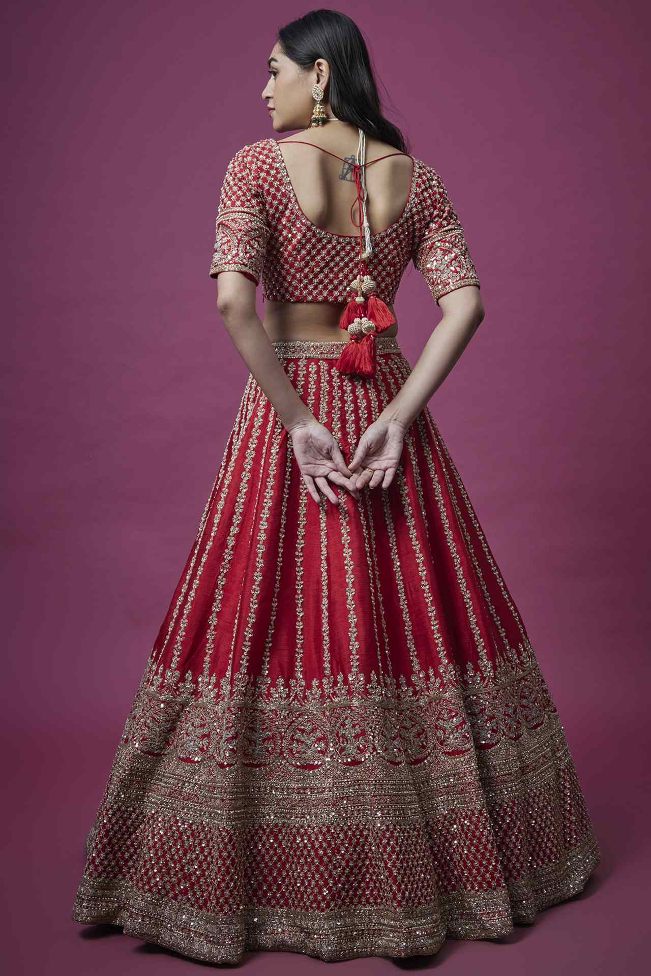 RED EMBROIDERED ASTER LEHENGA SET
