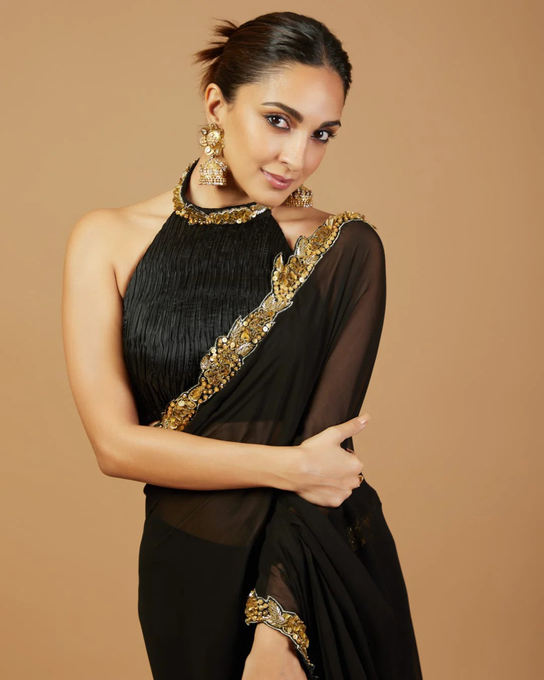 BLACK AND GOLD SAREE SET