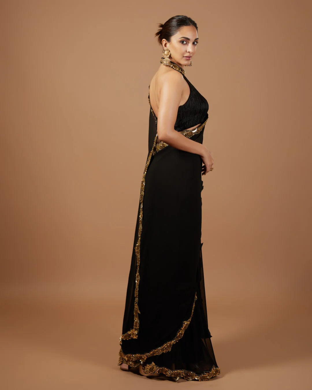 BLACK AND GOLD SAREE SET
