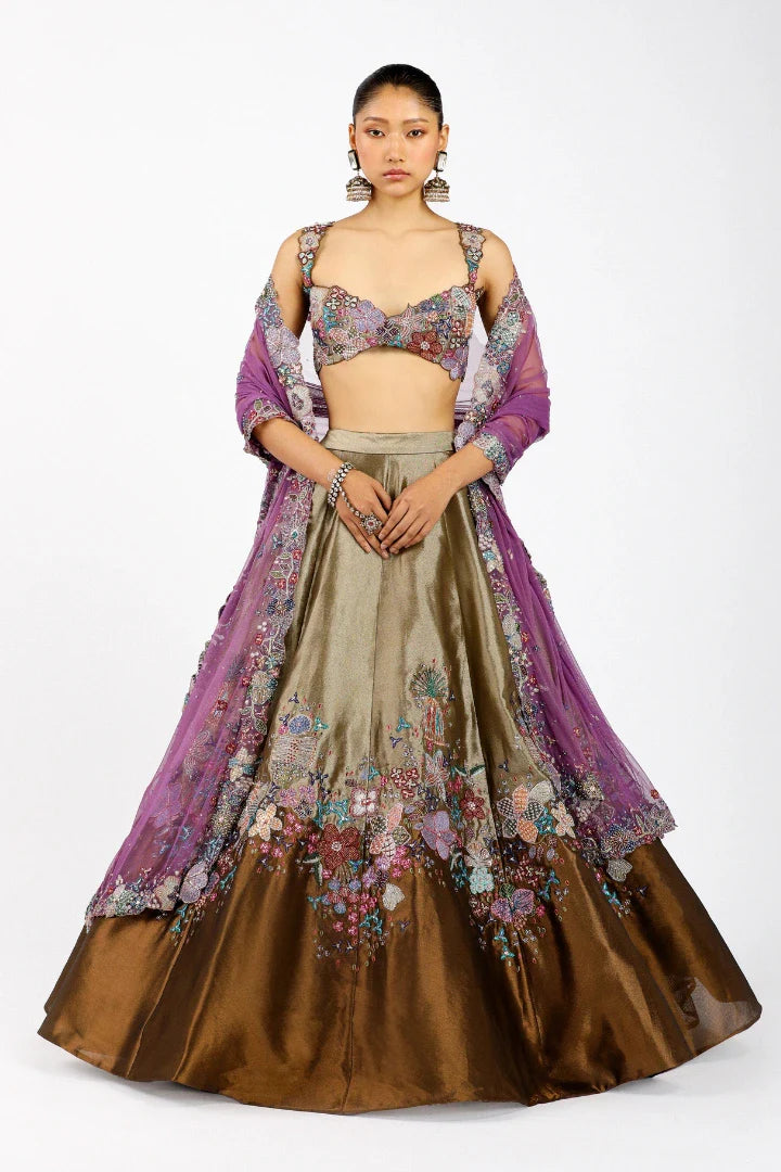 Valéria - Copper Metallic Tissue Lehenga Set