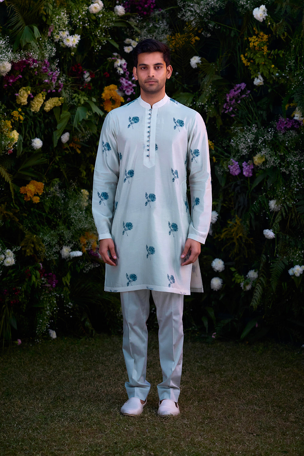 Illusion Blue Kurta & Waistcoat Set