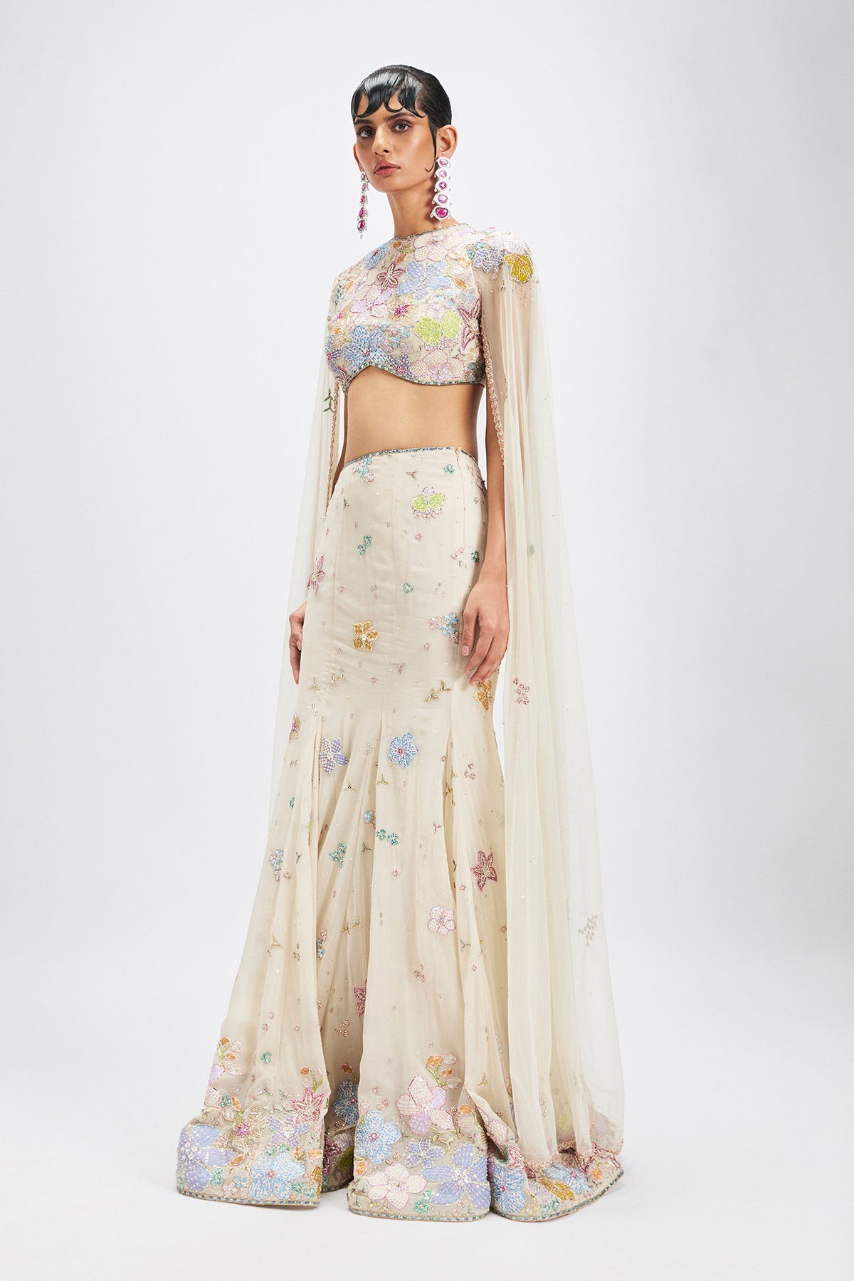 Sharvari In Ivorelle - Ivory Georgette Mermaid Lehenga Set