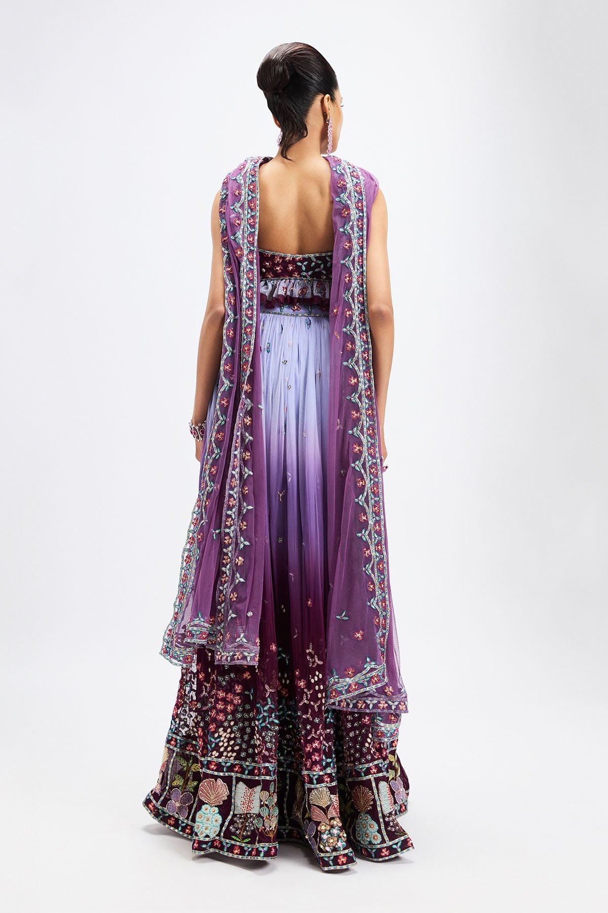 Amétrine - Plum- Dusk Blue Tulle Net Lehenga Set