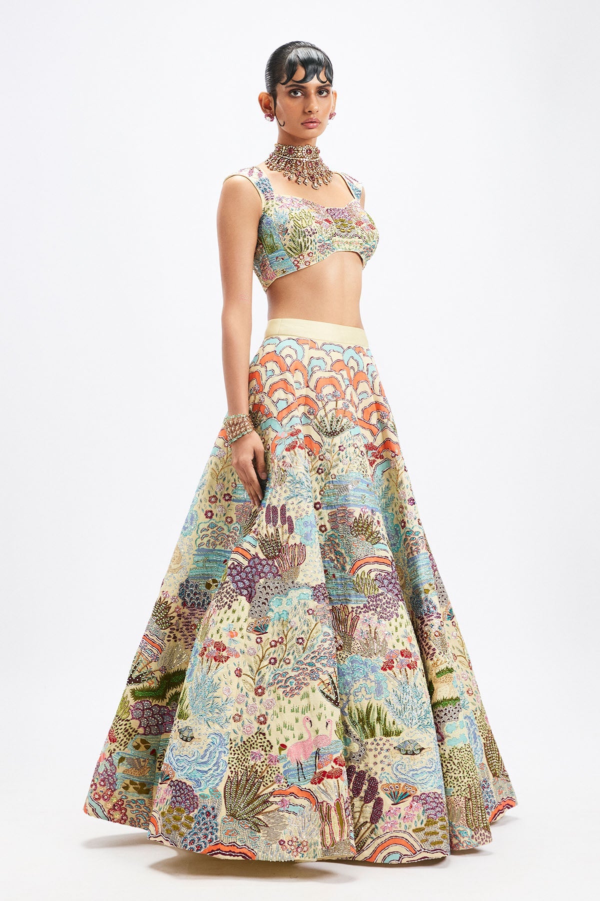 Belleau - Ivory Kasab Satin Lehenga Set