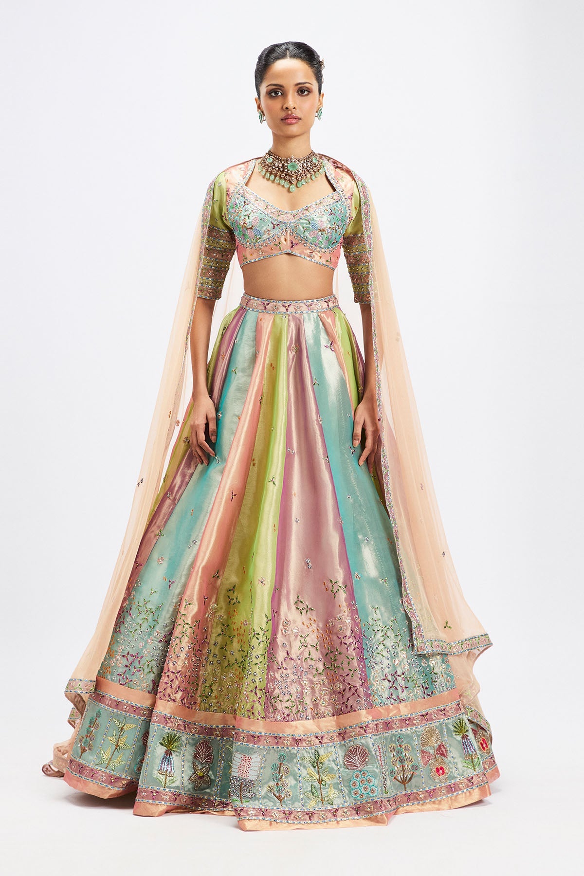 Camélia - Pop Multicoloured Tissue Lehenga Set