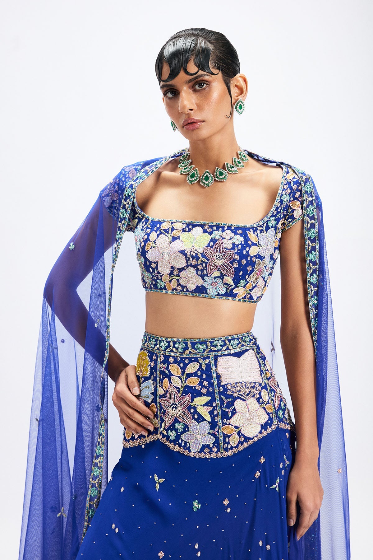 Saphira - Persian Blue Georgette Lehenga Set