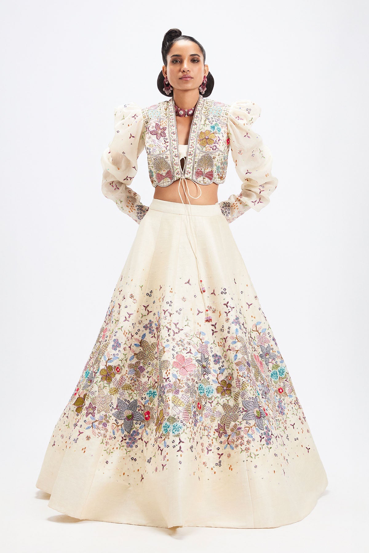 Ténébra - Shell Ivory Raw Silk Lehenga Set